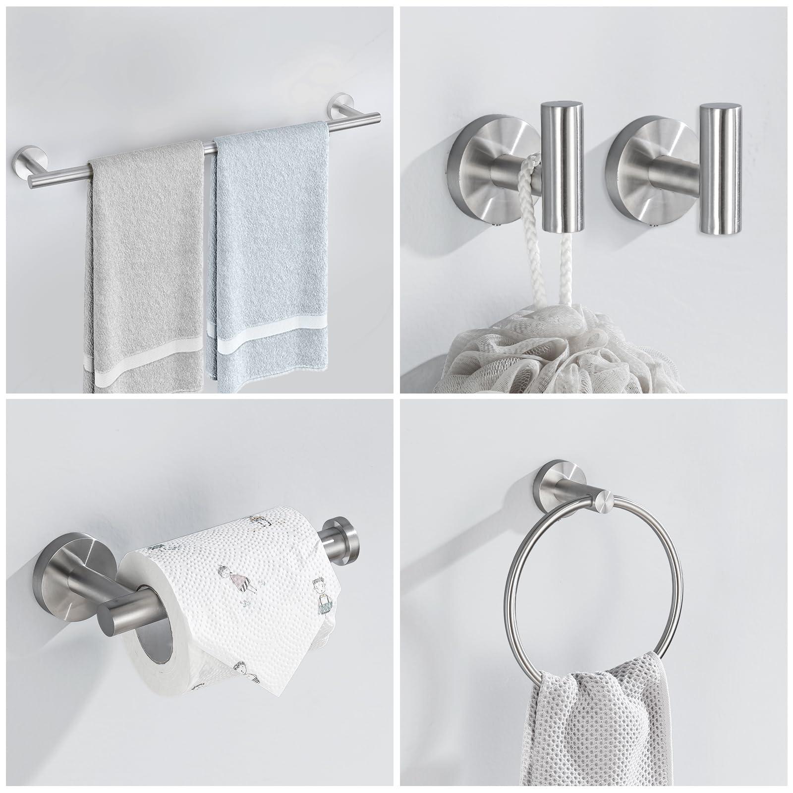 Bathroom Hardware Set, 6-Piece Towel Bar Set Brushed Nickel Towel Holder Set Includes 19.68/23.6 in Towel Bar,Toilet Paper Holder,Towel Ring and Towel Hook Wall Mount Bathroom Accessories Set - Image 7