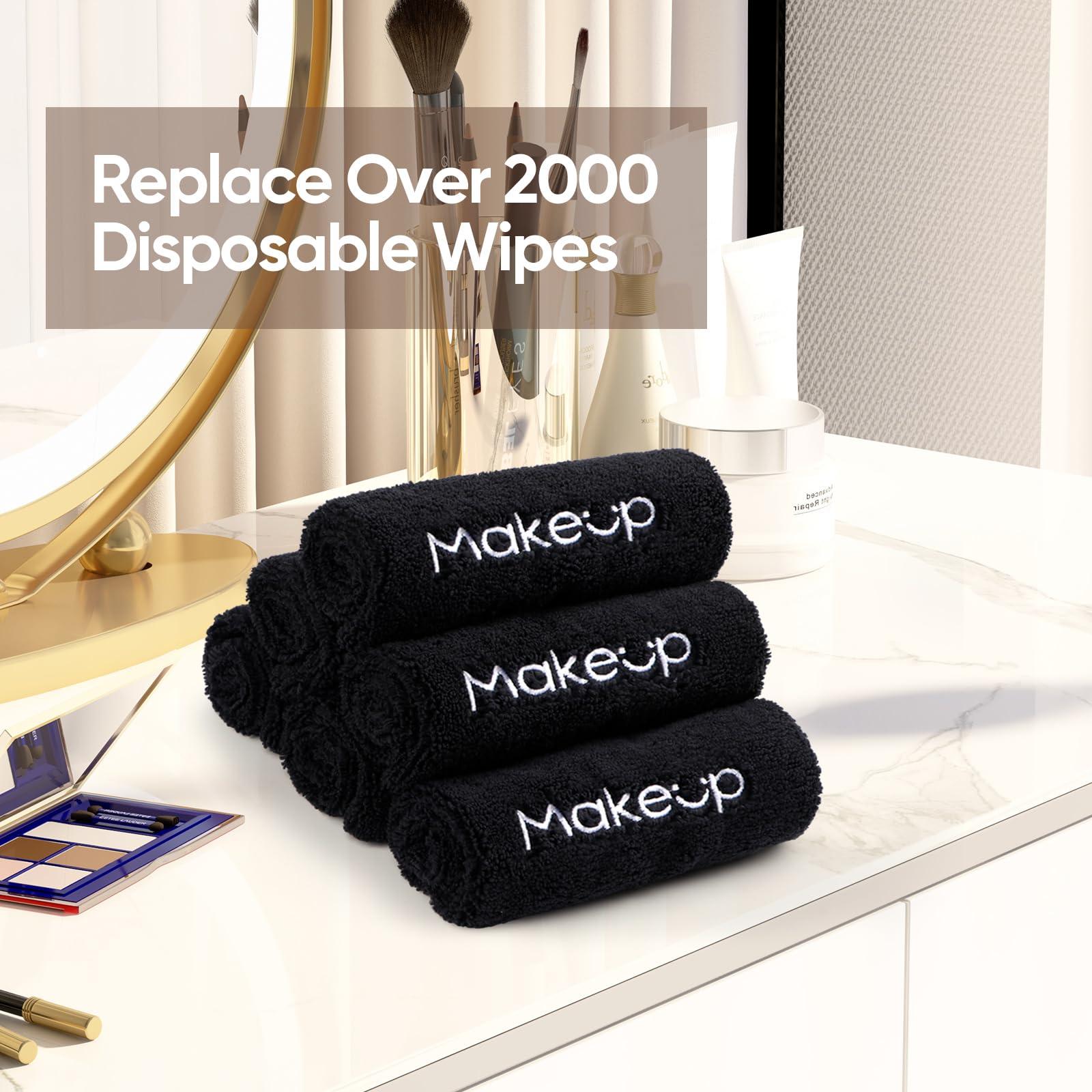 HOMEXCEL Makeup Remover Cloth 6 Pack,Premium Washable Soft 13x13 Inch Facial Cleansing Makeup Towels,Quick Dry Microfiber Face Towels Washcloths for All Skin Types,Black - Image 5