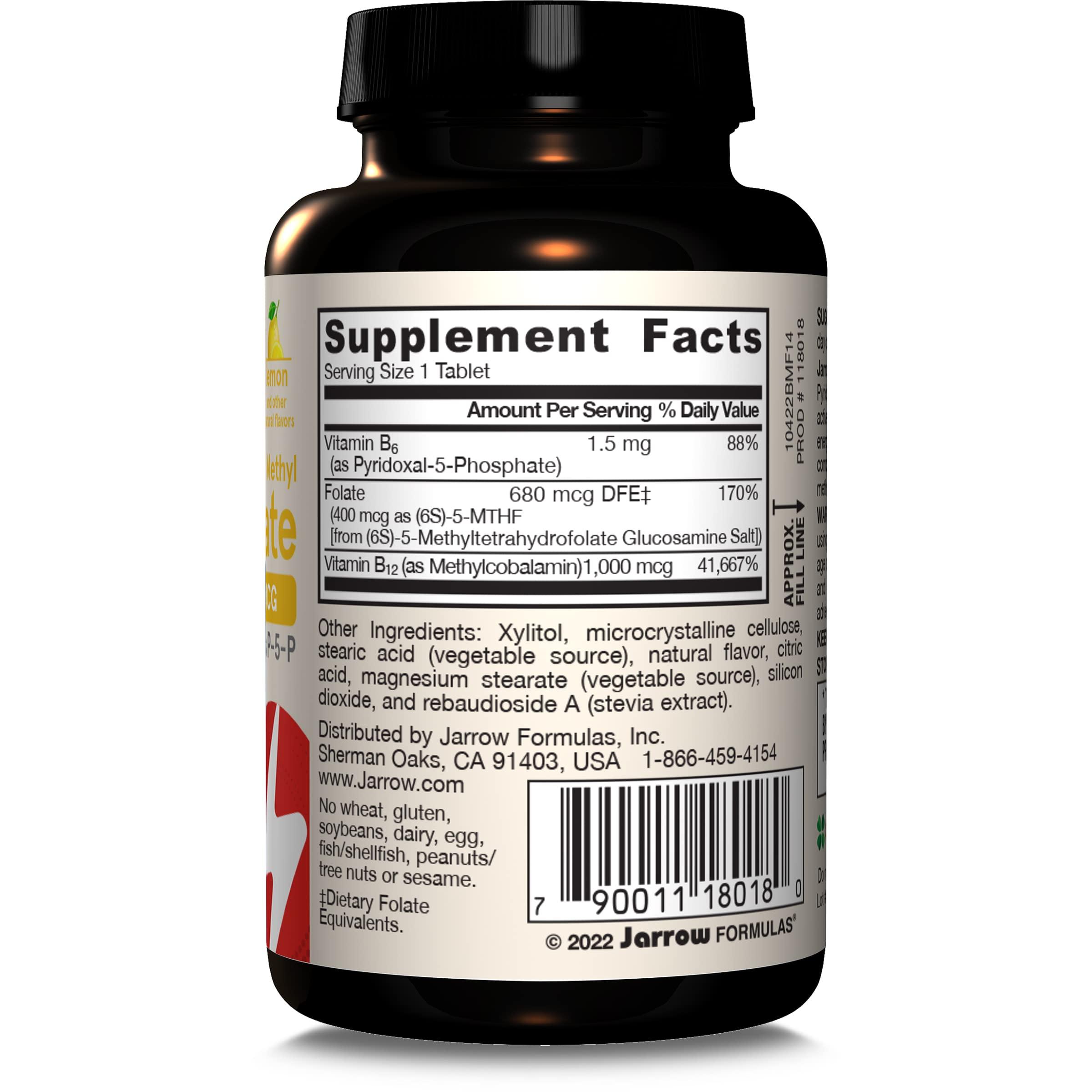 Jarrow Formulas Methyl B-12 1000 MCG and Methyl Folate 400 MCG, Extra Strength, Cellular Energy Metabolism and Cardiovascular Health Formula(1) With P-5-P, 100 Chewable Tablets, Up to a 100 Day Supply - Image 10