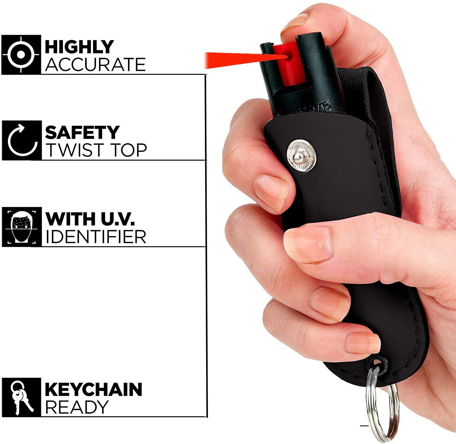 FIGHTSENSE Self Defense Pepper Spray - 1/2 oz Compact Size Maximum Strength Police Grade Formula Best Self Defense Tool for Women W/Leather Pouch Keychain - Image 4