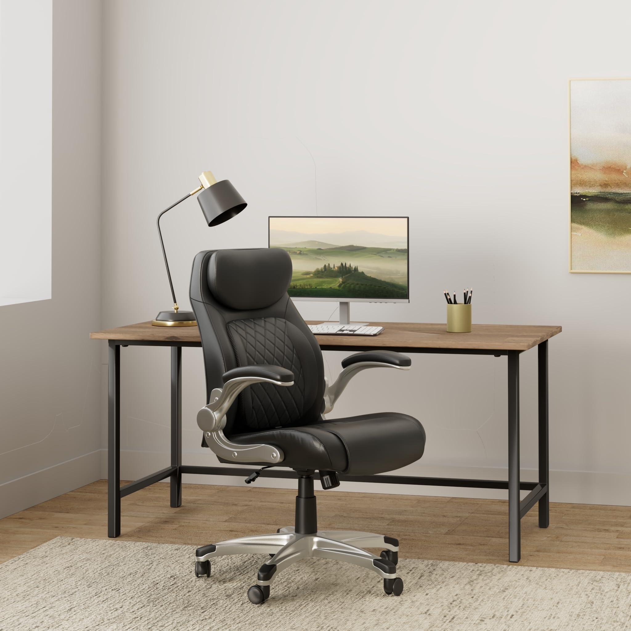Nouhaus +Posture Ergonomic PU Leather Office Chair. Click5 Lumbar Support with FlipAdjust Armrests. Modern Executive Chair and Computer Desk Chair (Black) - Image 2
