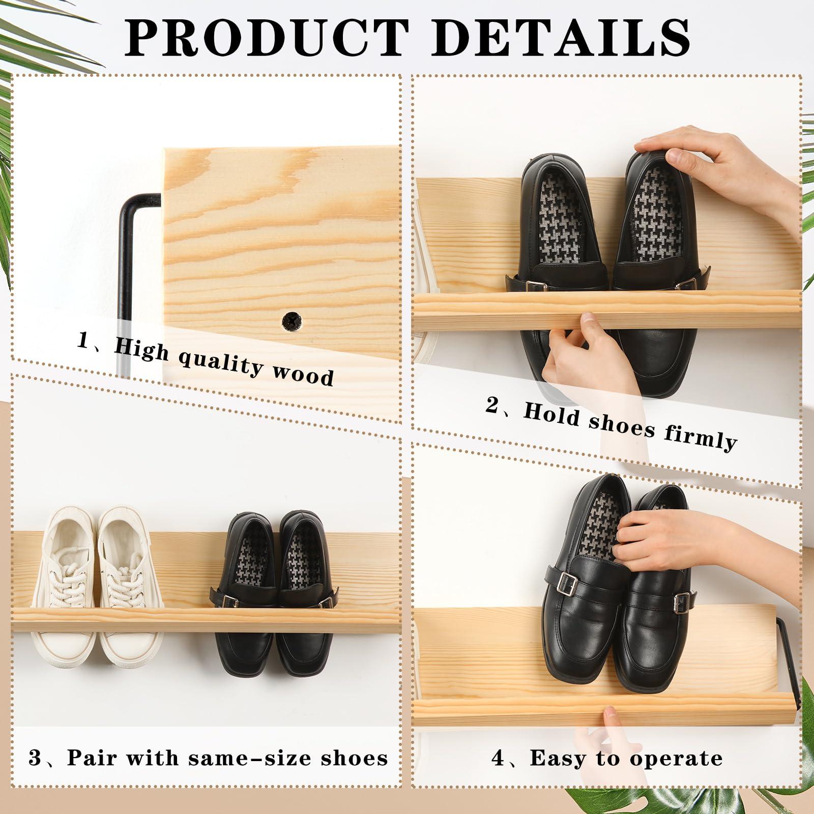 Mifoci 2 Pcs Wall Mounted Shoe Rack Organizer Wooden Modern Compact Wall Space Saving Shoe Holder Storage for Sneaker Footwear Slipper Boots Entryway Narrow Spaces Hallway(39.37'' Long) - Image 4