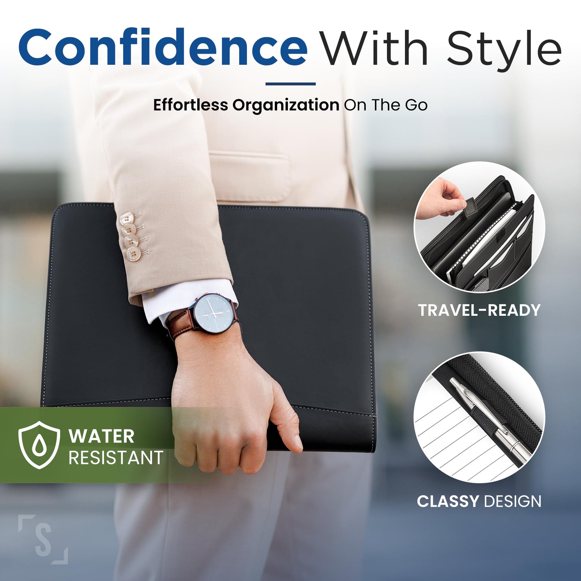 STYLIO Zipper Portfolio Binder | Padfolio 3 Ring Binder (1") and Clipboard Folio (Removable) | Portfolio Organizer for Documents, iPad, Tablet, Phone | Faux Leather Notebook for Men & Women - Image 5