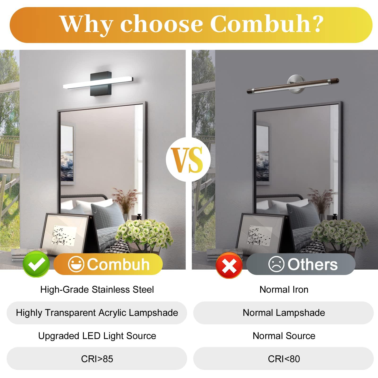 Combuh LED Bathroom Vanity Light Bar 16 Inch 9W Black IP44 Bathroom Light Fixtures Over Mirror Modern Bath Wall Lighting Fixture Sconce Indoor Cool White 6000K - Image 2