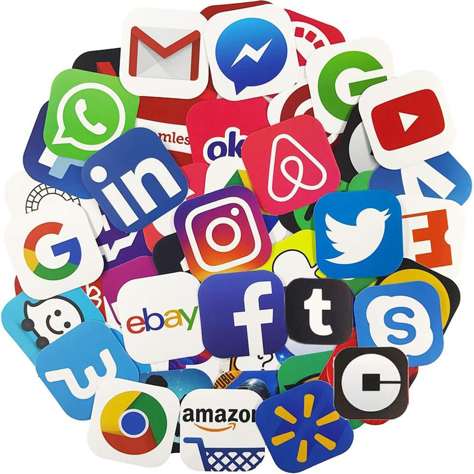 App Stickers for Laptop 50Pcs Pack, Teen Waterproof Vinyl Water Bottle Computer Notebook Car Skateboard Motorcycle Bicycle Luggage Guitar Bike Decal