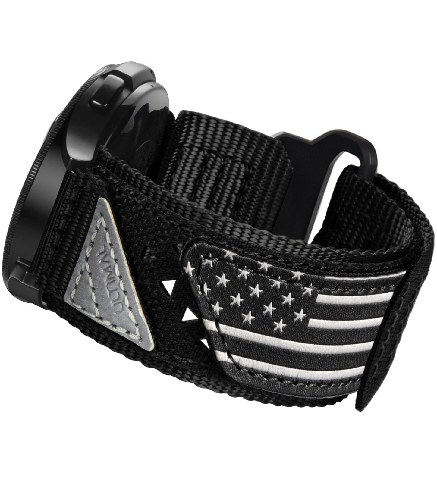 Compatible with Samsung Galaxy Watch 7 6 5 4 FE 40mm 44mm/6 Classic 43mm 47mm/5 Pro 45mm/4 Classic 42mm 46mm, 20mm Nylon Adjustable Sports Strap for Men Women (BLACK USA FLAG, L)