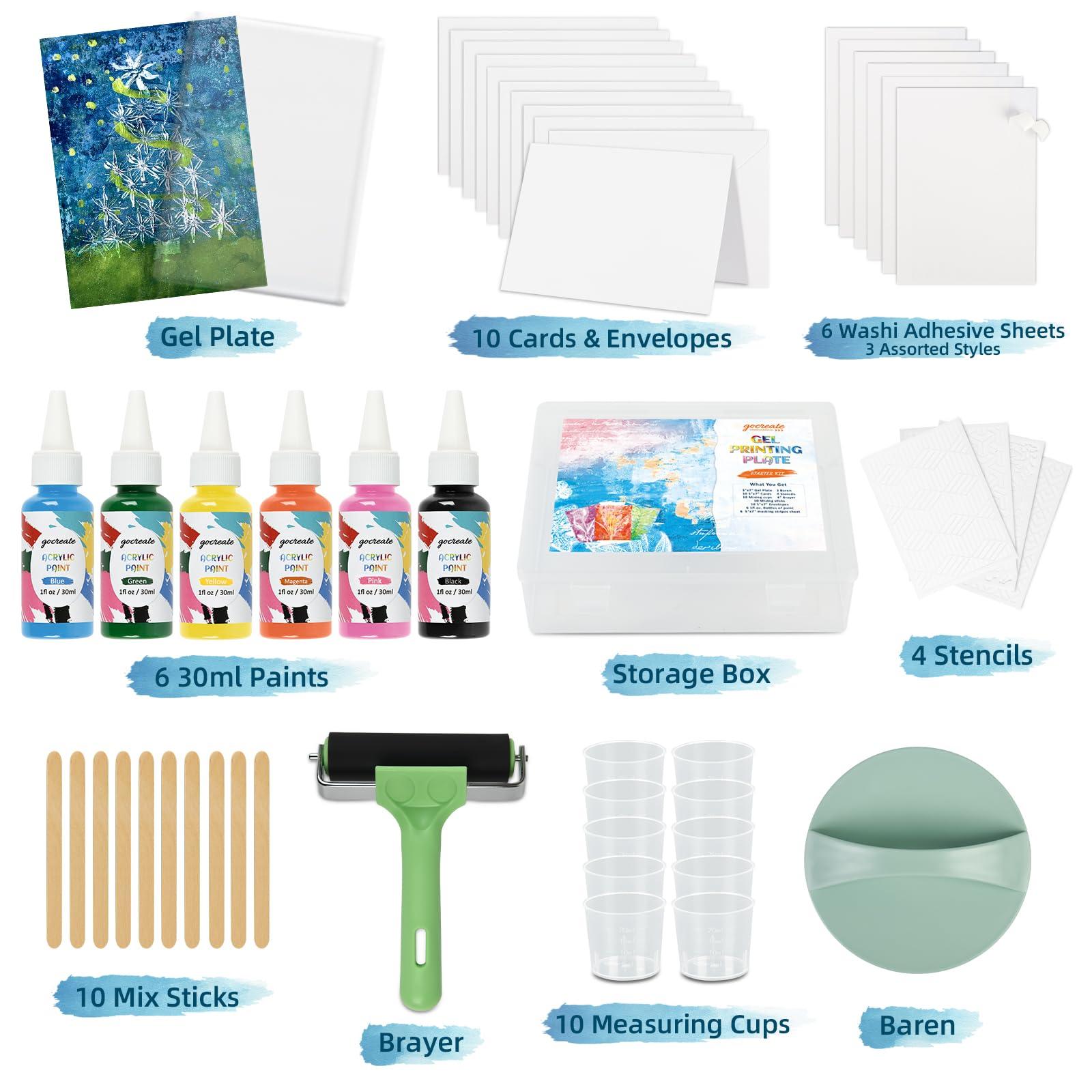 Gel Printing Plate Kits with Paints, Brayer, Baren, Stencils, Washi Stickers, Mixing Cups, Sticks , Blank Cards And Envelopes Storage Case 5X7 Gel Plate for Printmaking Supplies for Art And Crafts - Image 3
