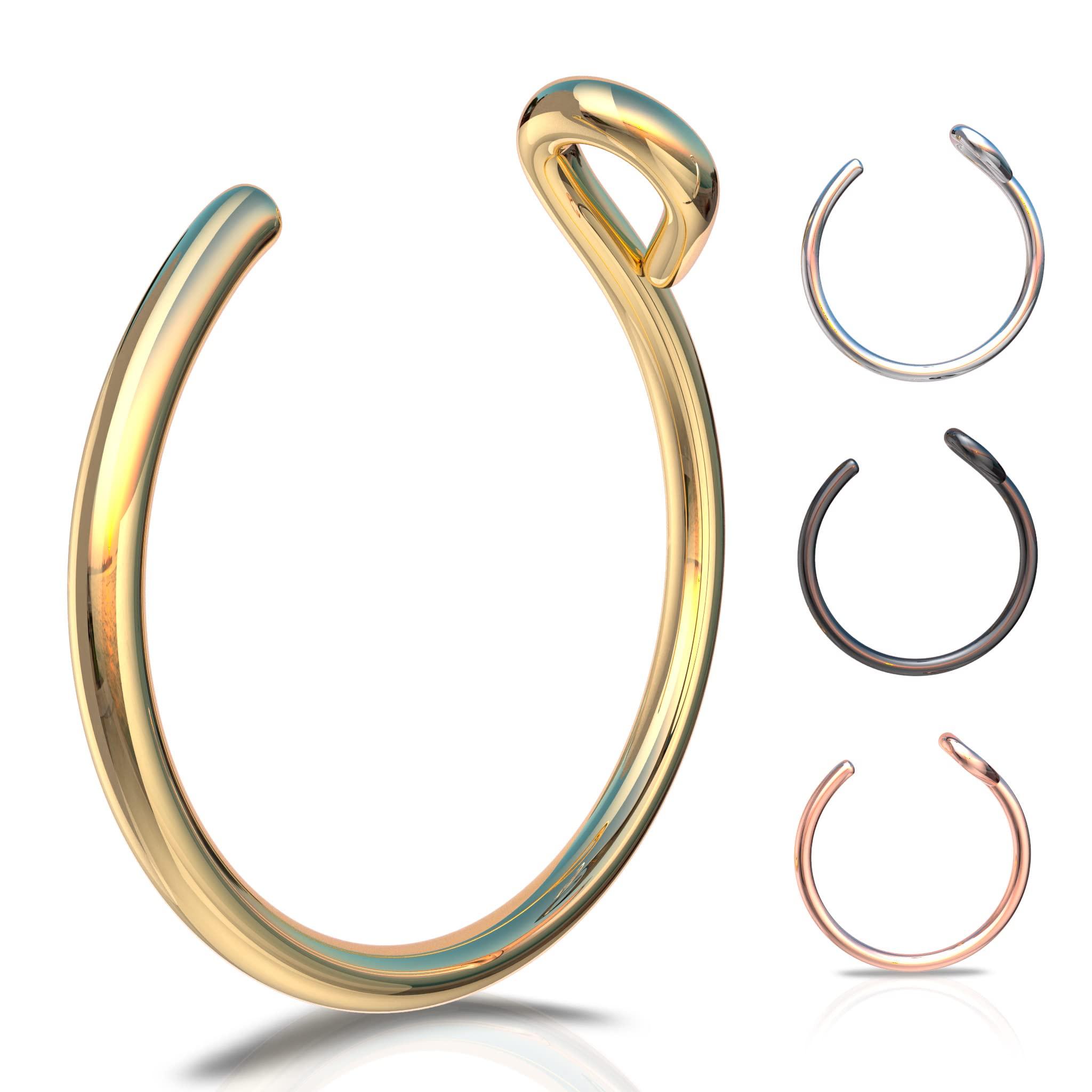 Fake Nose Ring Gold - Tiny & Thin 24 Gauge Faux Nose Hoop Piercings - Smooth 14k Gold Filled Clip On Nose Piercing Rings For Women - No Piercing Needed - Gift-Ready