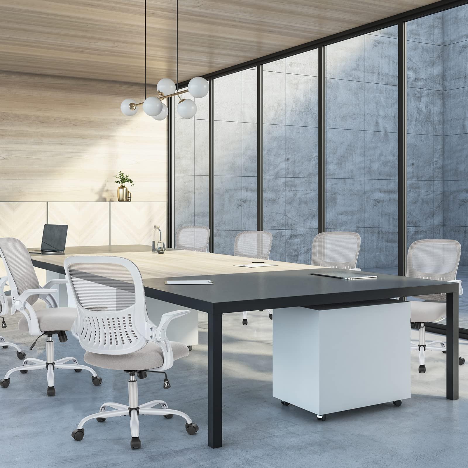 Sweetcrispy Office Computer Desk Chair, Ergonomic Mid-Back Mesh Rolling Work Swivel Task Chairs with Wheels, Comfortable Lumbar Support, Comfy Flip-up Arms for Home, Bedroom, Study, Student, Black - Image 8