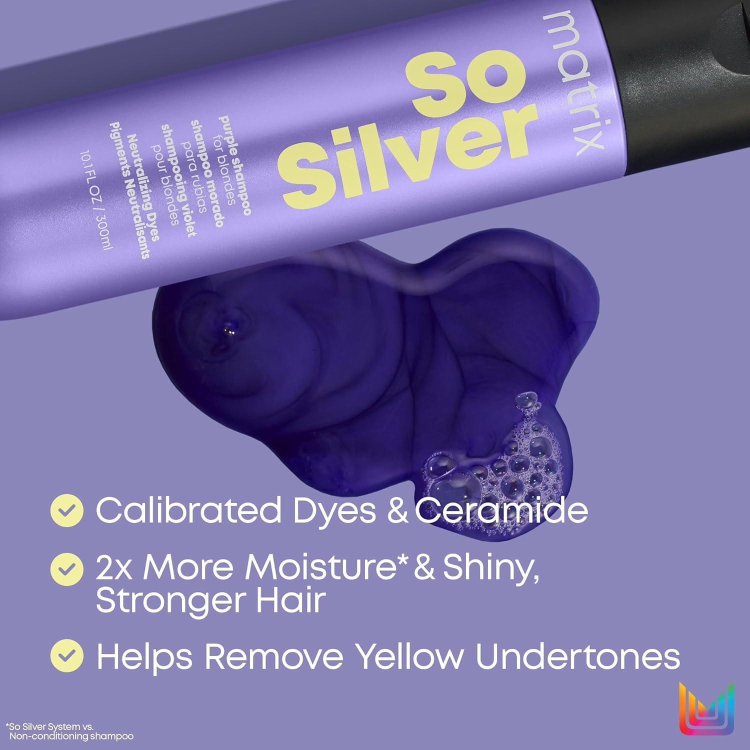 MATRIX So Silver Purple Shampoo and Pigmented Conditioner Set - Removes Brassy Yellow Undertones, Toning Conditioner For Blondes and Greys, Premium Salon Conditioner, Vegan - Image 3