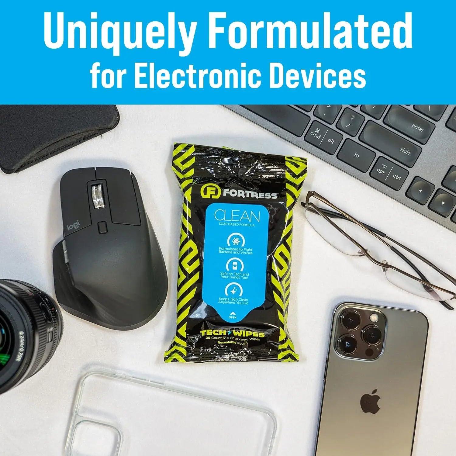 Fortress Electronic Wipes (25 ct, Pack of 3) To-Go Tech Wipes for Screens, Phones, Keyboards, TV Monitors, Computer Screens, and More [Travel Size] Skin-Safe - Image 2