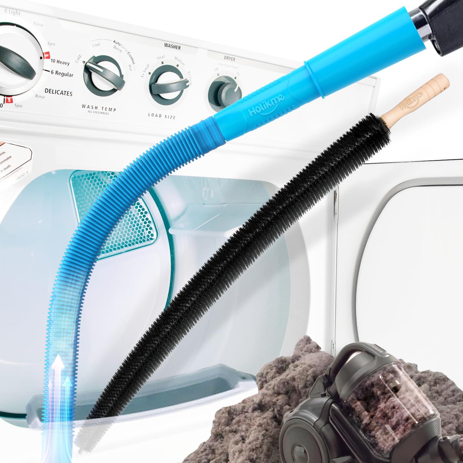Holikme 2 Pieces Dryer Vent Cleaner Kit, Dryer Lint Vacuum Attachment and Flexible Dryer Lint Brush, Dryer Vent Vacuum Hose Attachment, Blue