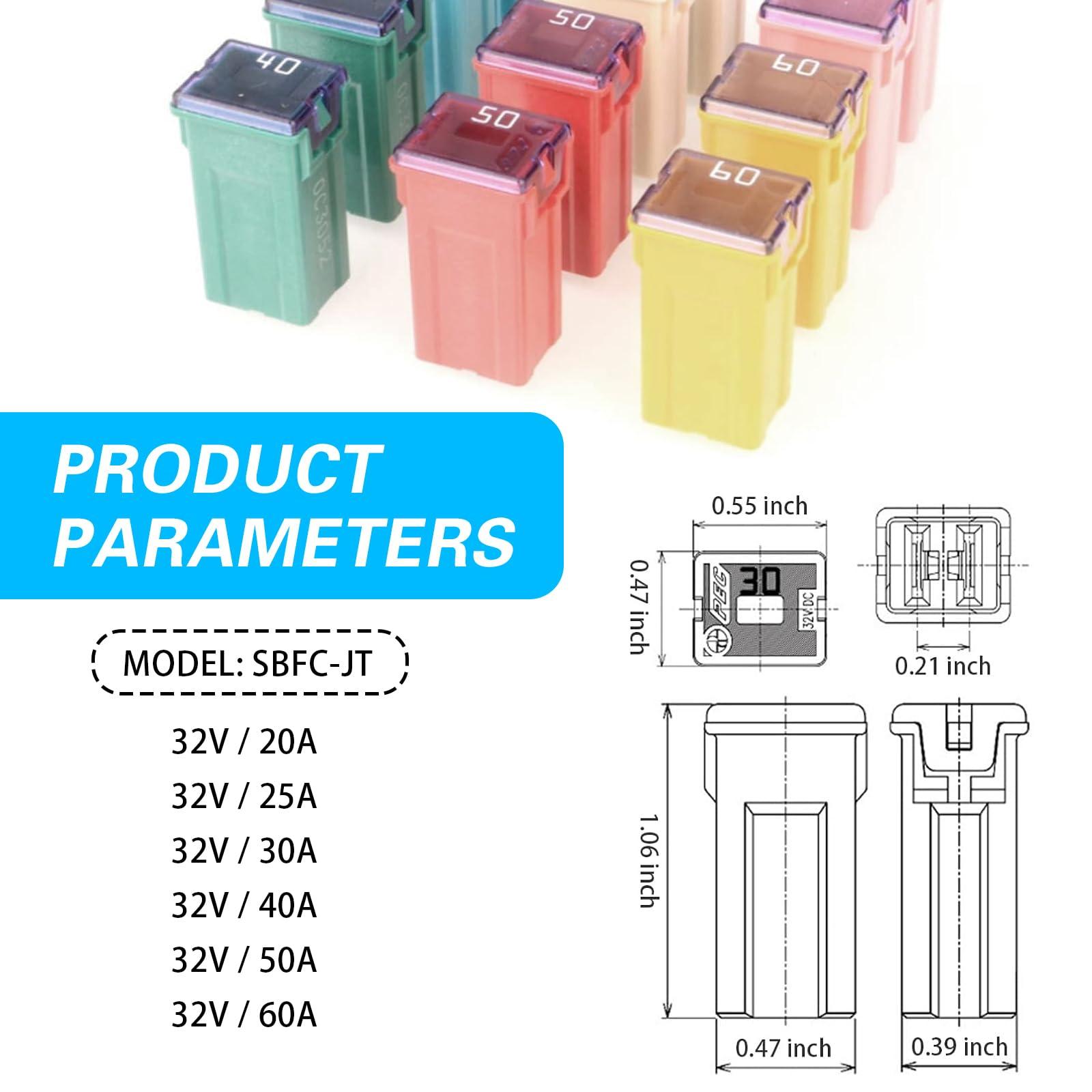 Arwrilt 6 PCS Car Jcase Fuse Assortment, 20A 25A 30A 40A 50A 60A Fuse Kit, Micro Internal Plug-in Fuse Combination Set, Universal Car Fuses Accessories Replacement, for Most Cars (Multicolored #Long) - Image 2