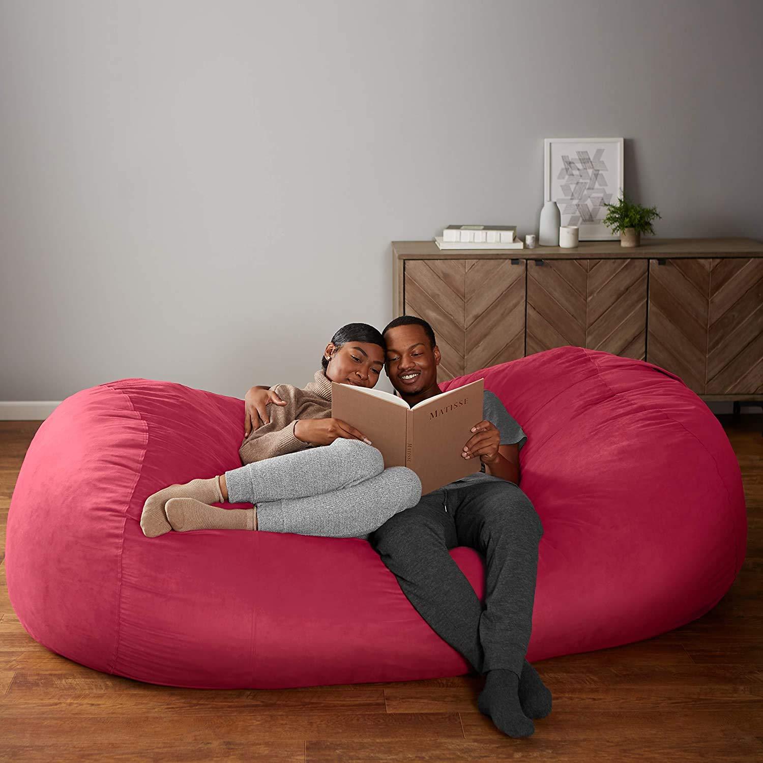 Amazon Basics Extra Large Bean Bag Chair Lounger, 7 ft Memory Foam Filled, Microfiber Cover, Pink, Solid - Image 7