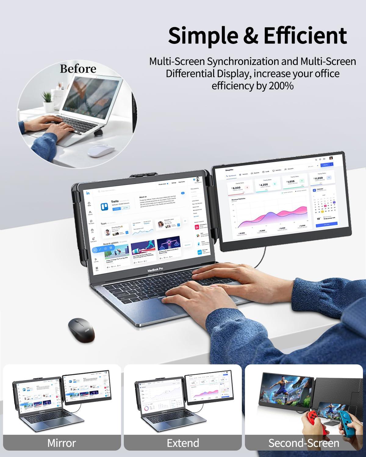 Macsecor 14.1'' Laptop Screen Extender, 1080P FHD Portable Monitor for Laptop USB C HDMI, Plug-Play Laptop Monitor Extender for 13'' -17.3'' Laptops, Compatible for Mac/Wins/Android/Switch - Image 5