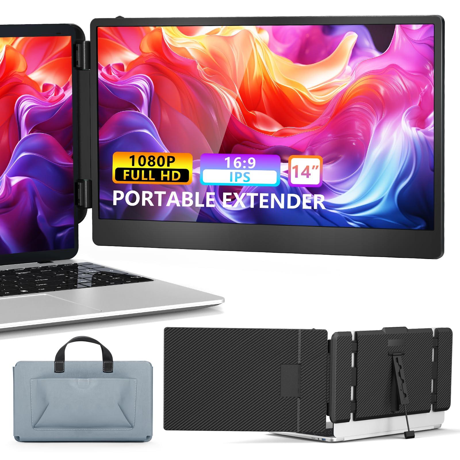 Laptop Screen Extender, 14" Portable Monitor for Laptops 1080P FHD IPS Display Dual Extended Monitor for 13"-17" Laptops USB-C/HDMI Ports Plug & Play Compatible with Windows Mac Android Switch PS5