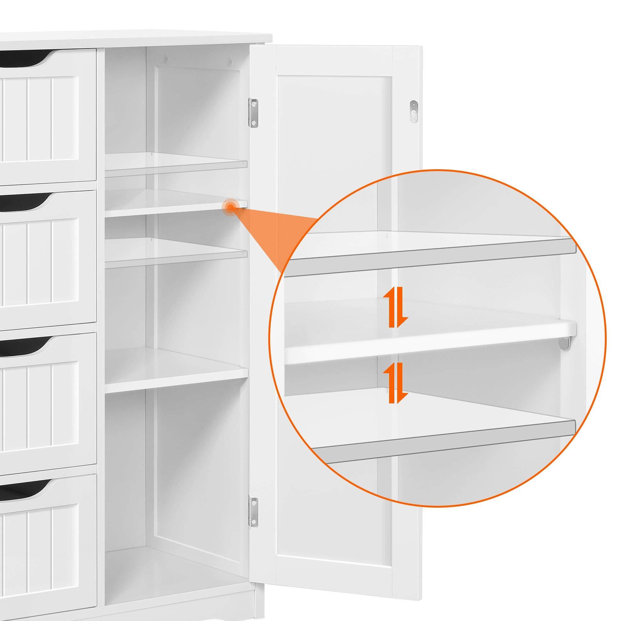 Yaheetech Wooden Floor Cabinet, Side Storage Organizer with 4 Drawers and 1 Cupboard, Freestanding Entryway Storage Unit Console Table, Bathroom Furniture Home Decor, White - Image 8