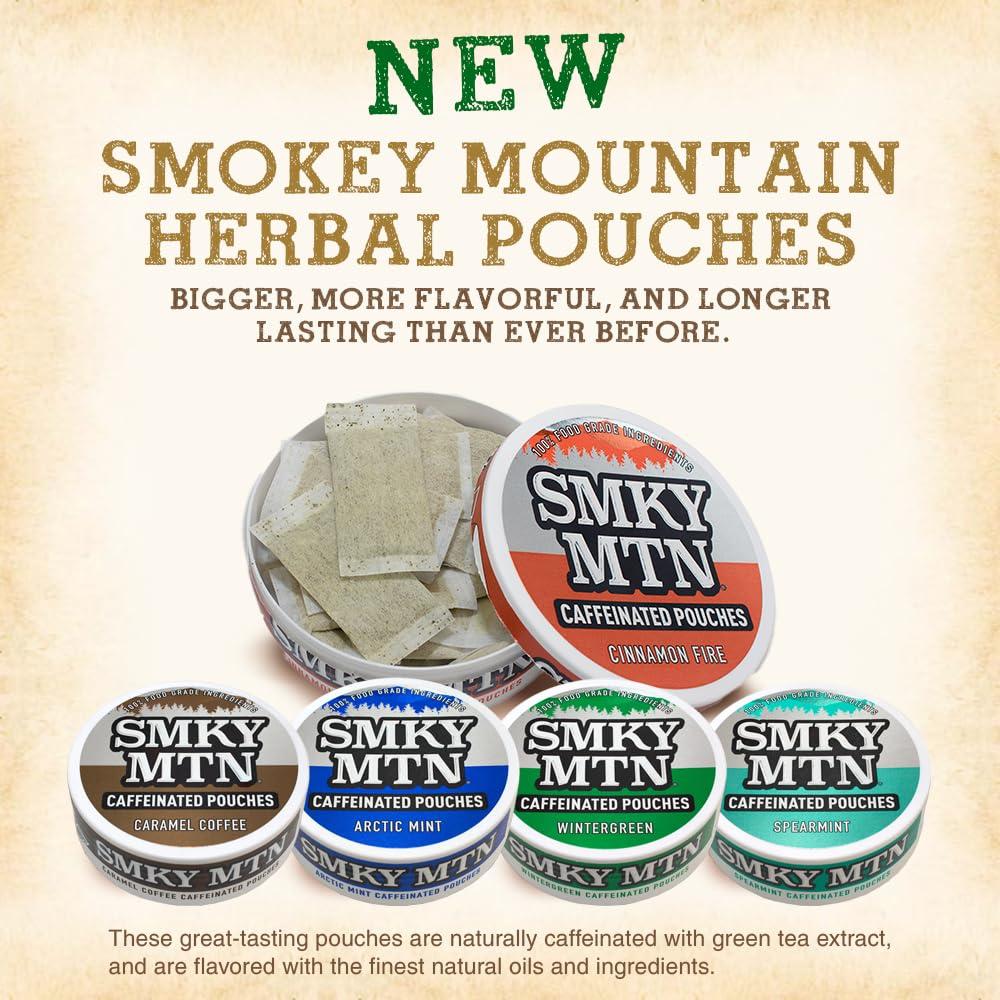 Smokey Mountain Caffeinated Pouches - Spearmint - Tobacco Free and Nicotine Free - 5 Can Box - 15 Pouches Per Can - Image 6
