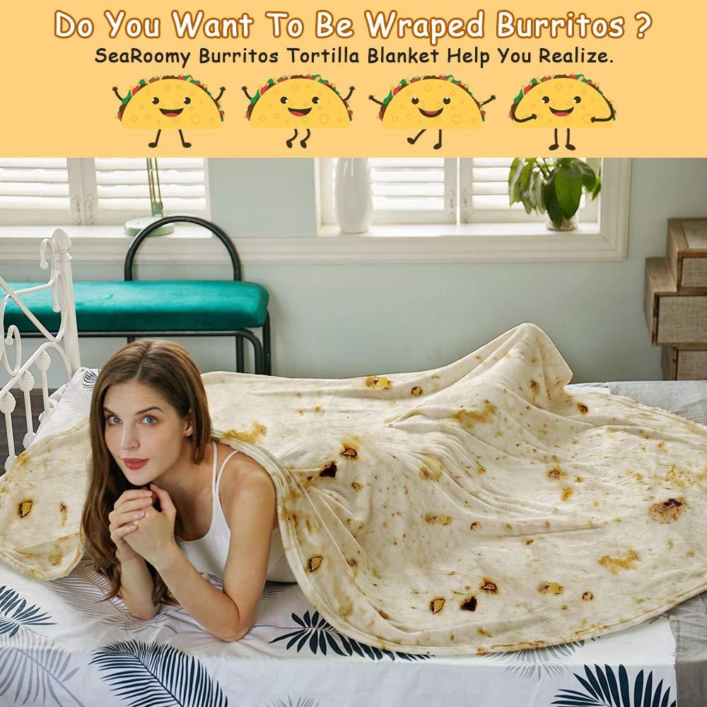SeaRoomy Burritos Tortilla Blanket, Realistic Food Wrap Blanket Double Sided, Novelty Funny Tortilla Round Giant Soft Blankets (Beige, 47 inches) - Image 6