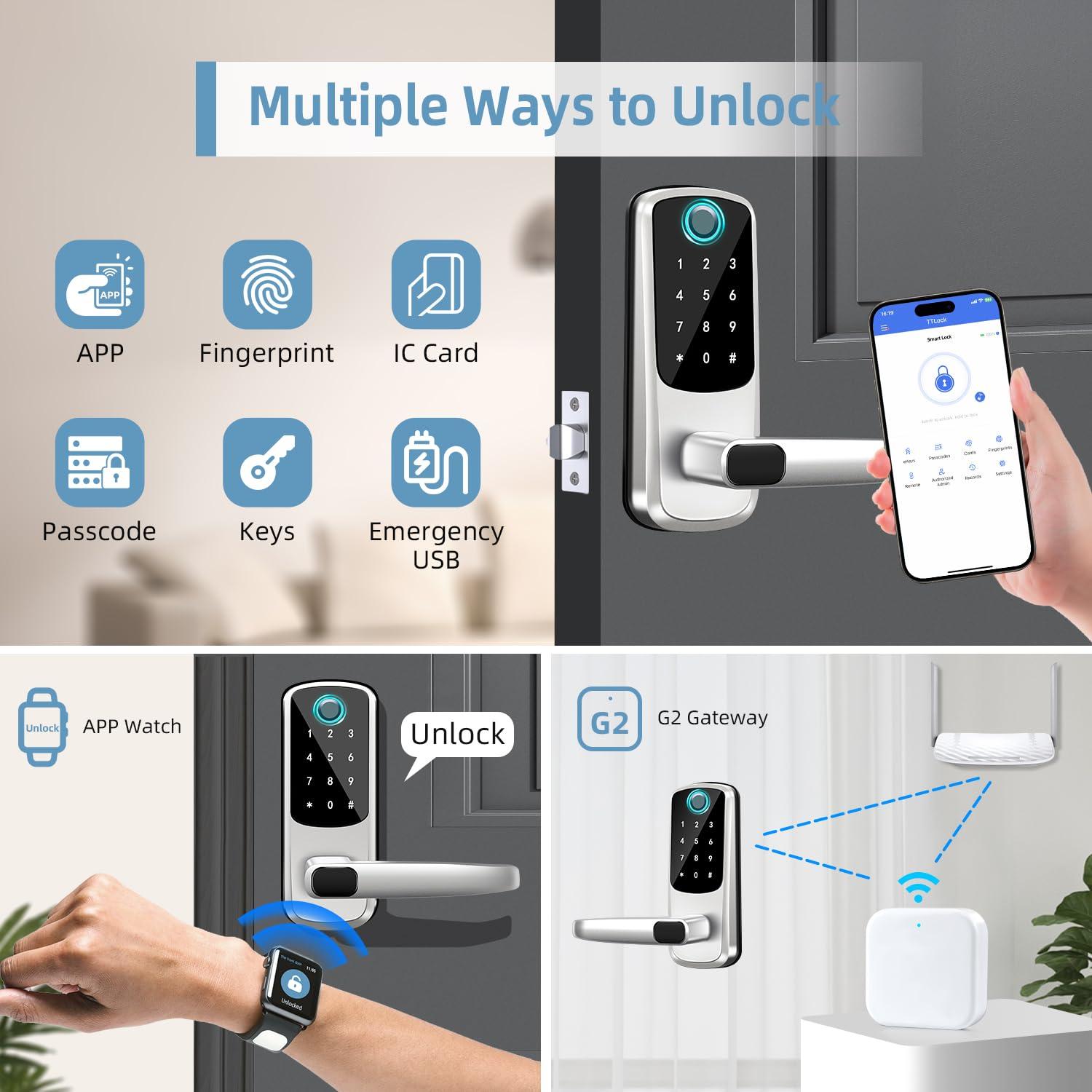 Keyless Entry Door Lock with Keypad, Fingerprint Exterior Locks, Door Handle Deadbolt with Code, Smart Locks for Front Door, Electronic Digital Keypad Smart Lock, Auto Locked & App Control - Image 2
