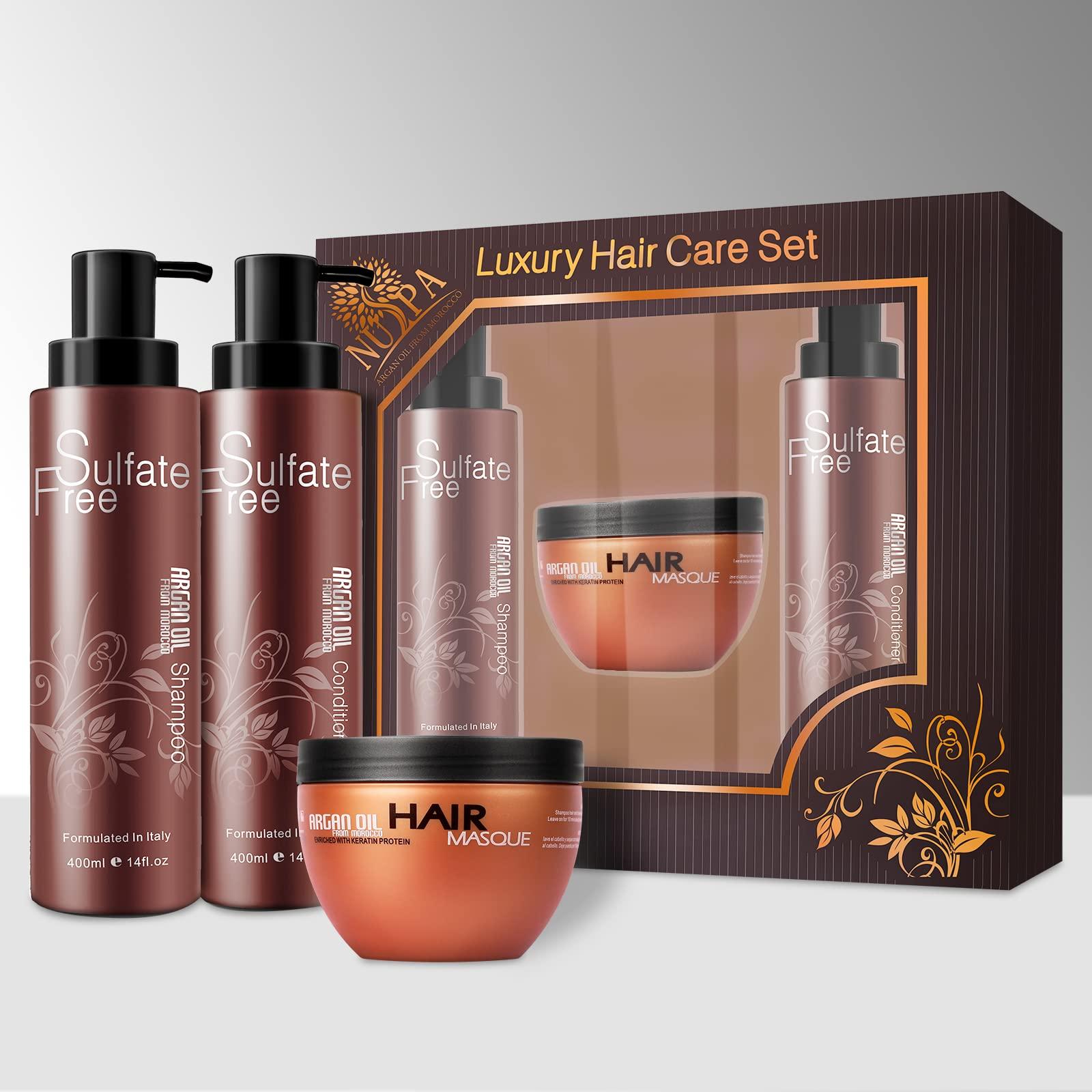 Nuspa Moroccan Argan Oil Hair Care Set - Sulfate Free for Damaged, Dry, Frizzy, Color Safe, Keratin Treated Hair with Long Lasting Shine - Image 8