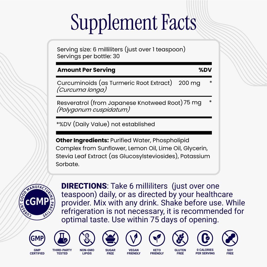 Rho Nutrition Liposomal Curcumin + Resveratrol (1 Pack) – Ultra High Absorption Liquid Curcumin Supplement – Promotes Joint Comfort, Mobility, Cellular Health and Overall Well-Being - Image 3