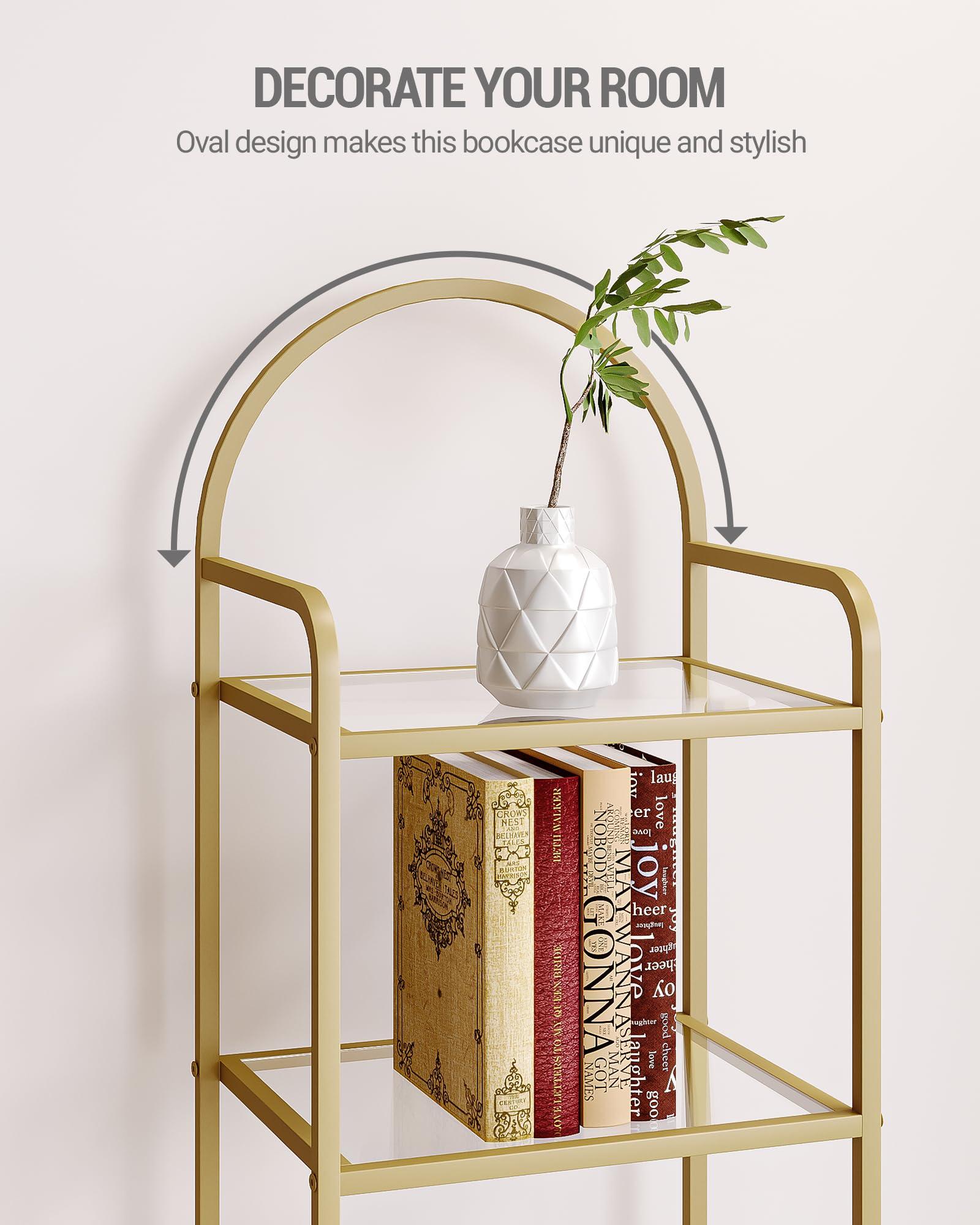 Hzuaneri Bookcase Bookshelf, Tempered Glass Bookshelves, Slim Shelving Unit for Bedroom, Bathroom, Home Office, Steel Frame, 6 Tier Gold BC10601G - Image 5