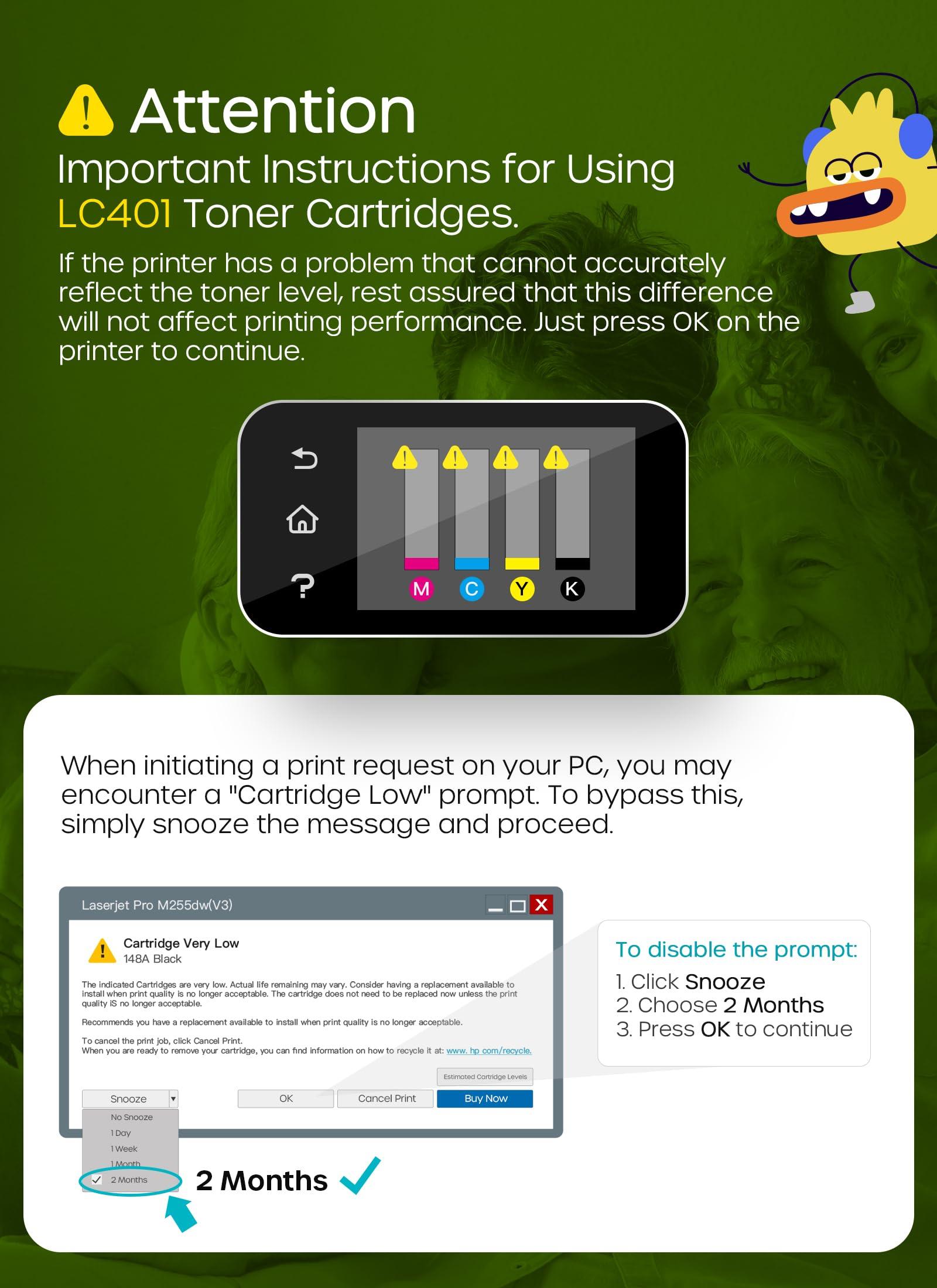 Timink LC401XL LC401 Compatible Ink Cartridges Replacement for Brother LC401XL LC 401 XL to use with MFC-J1010DW MFC-J1012DW MFC-J1170DW (Black Cyan Magenta Yellow, 4 Pack) - Image 8