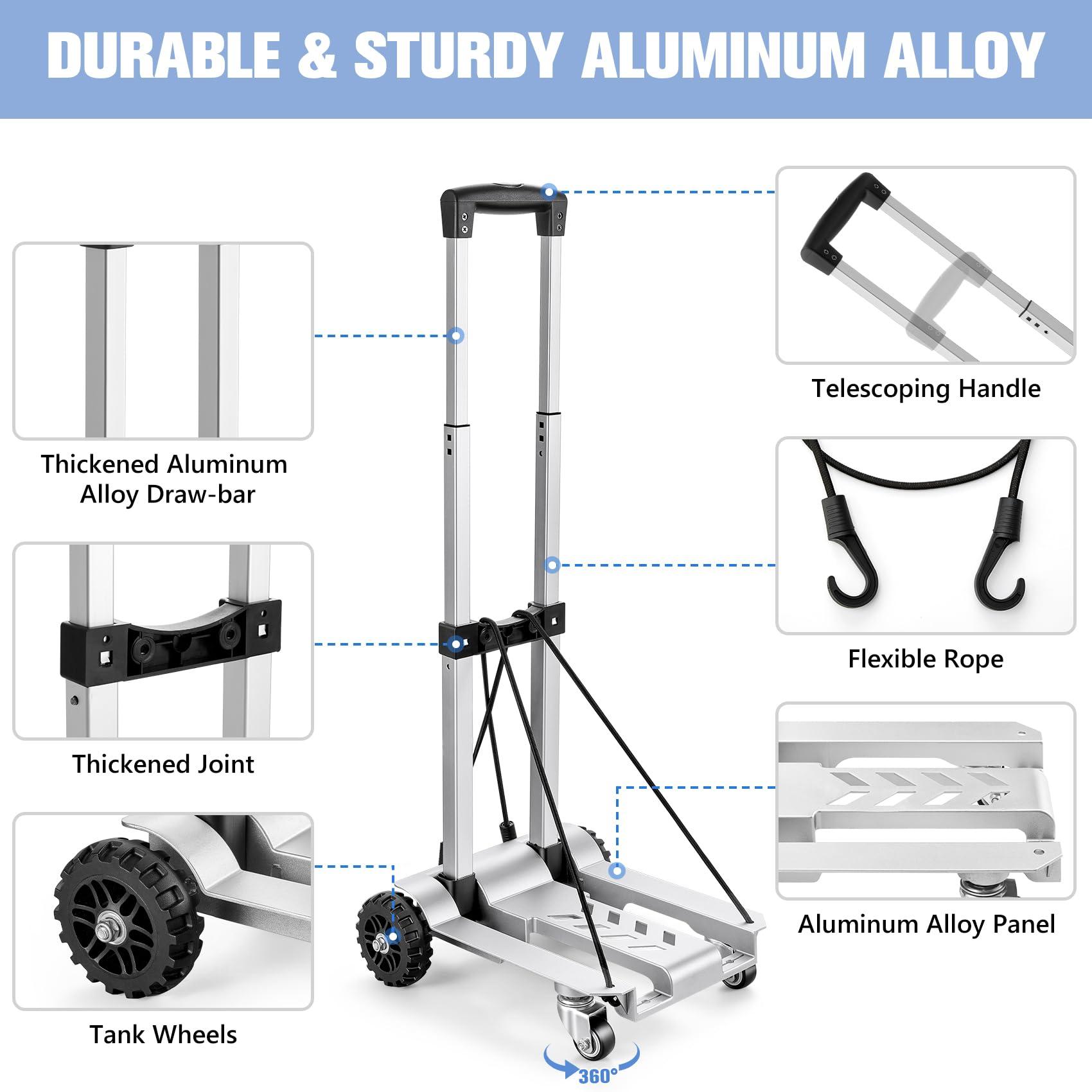 KEDSUM 270LBS Utility Luggage Cart with 4 Wheels, 100% Aluminum Dolly Cart, Folding Hand Truck with Advanced Tank Wheels, Portable Dolly for Luggage, Travel, Shopping, Office Use - Image 6