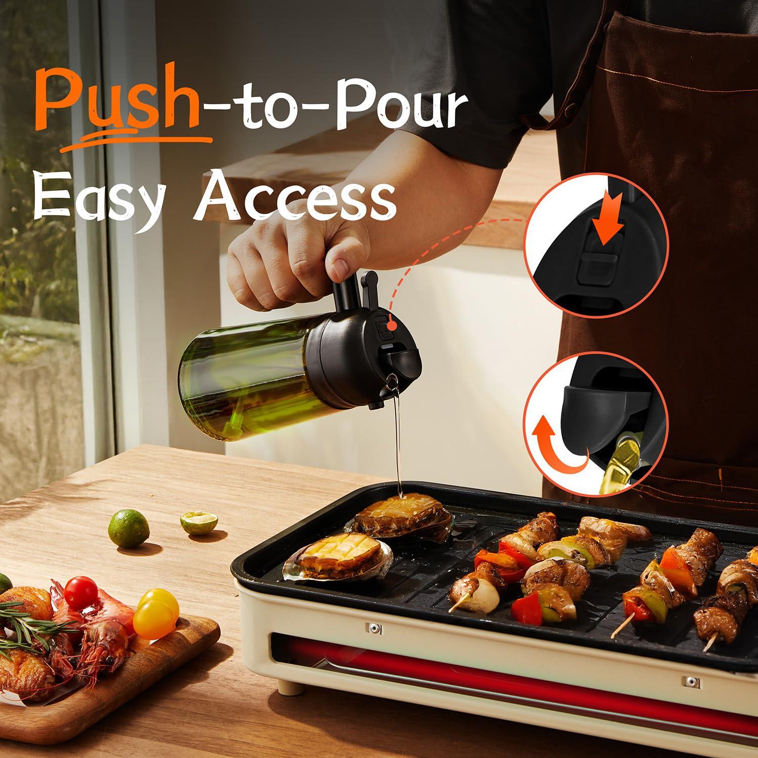 TrendPlain - Original 16oz/470ml Olive Oil Dispenser Bottle for Kitchen Gadgets and Air Fryer Accessories - Olive Oil Sprayer for Cooking w/Stickers - Black&Green - Image 6