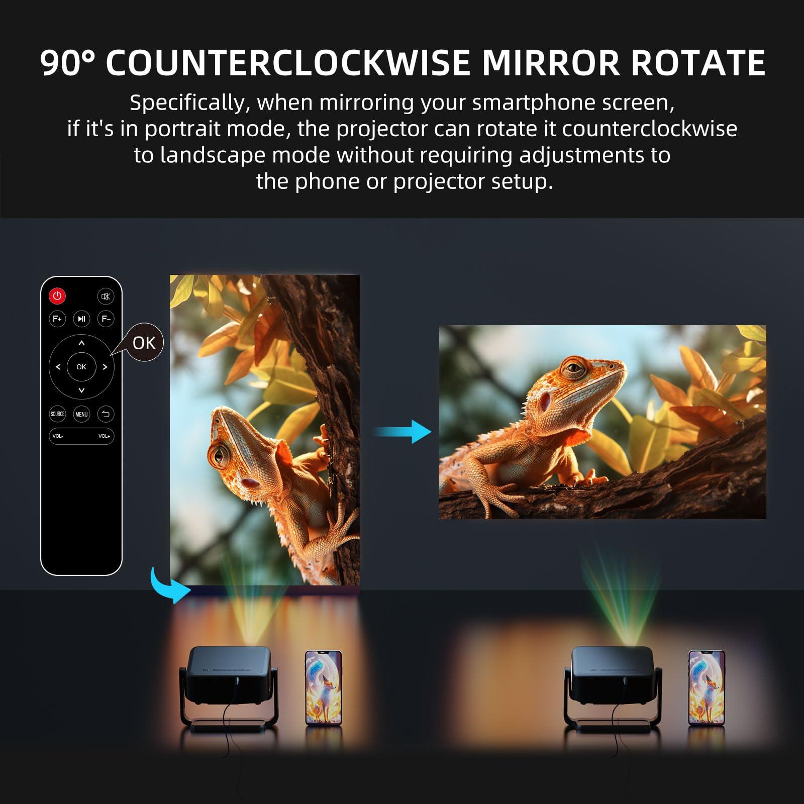 [360°Adjustable Stand] Mini Projector with WiFi and Bluetooth: Electric Focus & Auto Keystone 1080P 500 ANSI Bluetooth Projector, ONOAYO AY3 Portable Movie Phone Projector for Home Upgrade Black - Image 6