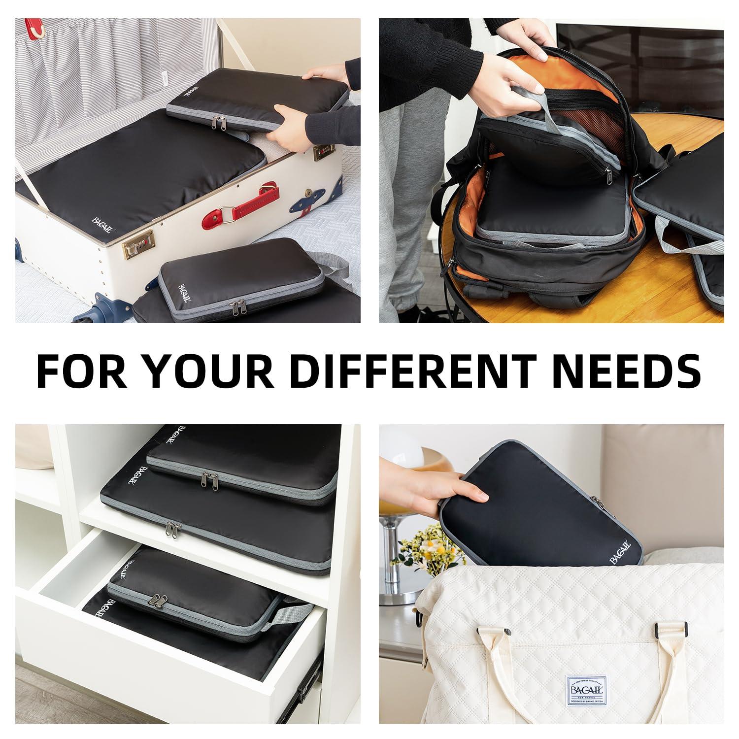 BAGAIL 4 Set/6 Set/8 Set Compression Packing Cubes Travel Accessories Expandable Packing Organizers (Cloth Pattern, 4-Black) - Image 7