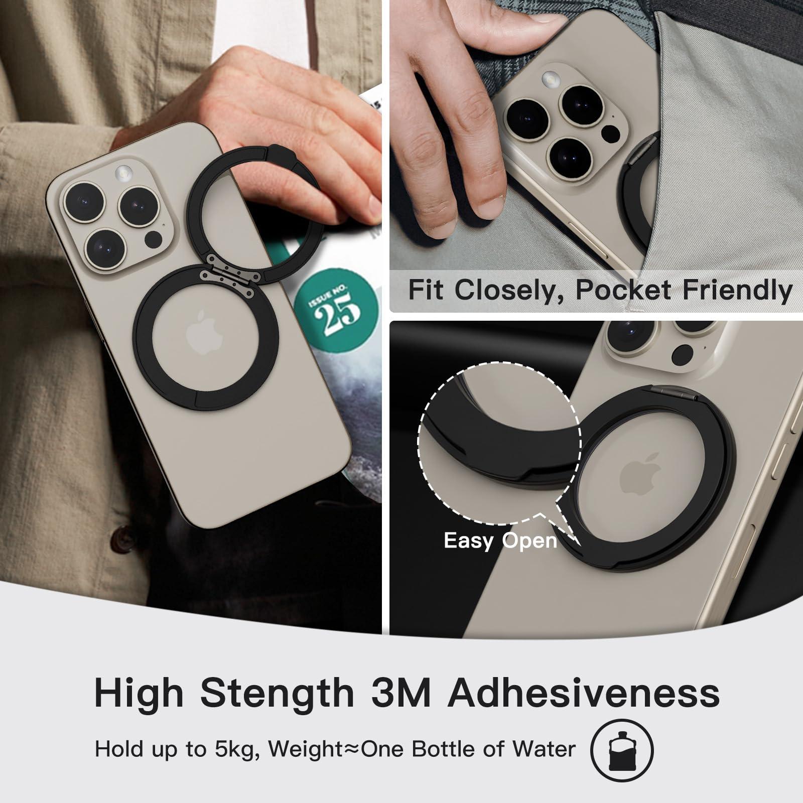 COOLQO 4Pcs 360 Spin Cell Grip Ring Phone Stand [Upgrade Gear Hinge Stress Anxiety Relief] Magnetic Holders for Your car Accessories Desk Mount Compatible with iPhone All Smartphones, Black - Image 4
