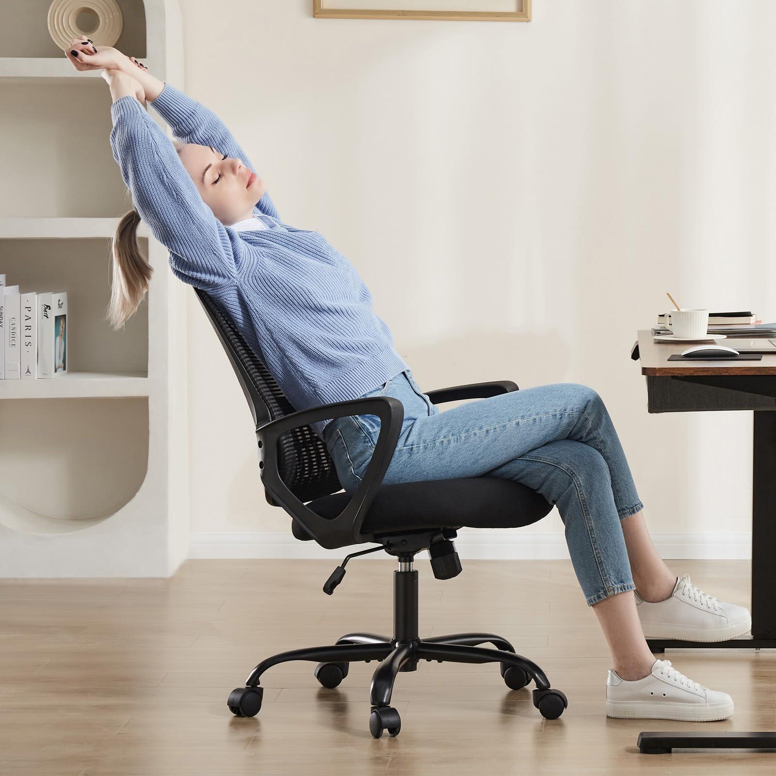 SMUG Home Office Computer Desk Chair, Ergonomic Mid-Back Mesh Rolling Work Swivel Task Chairs with Wheels, Comfortable Lumbar Support, Comfy Arms for Bedroom, Study, Dorm, Student - Image 2
