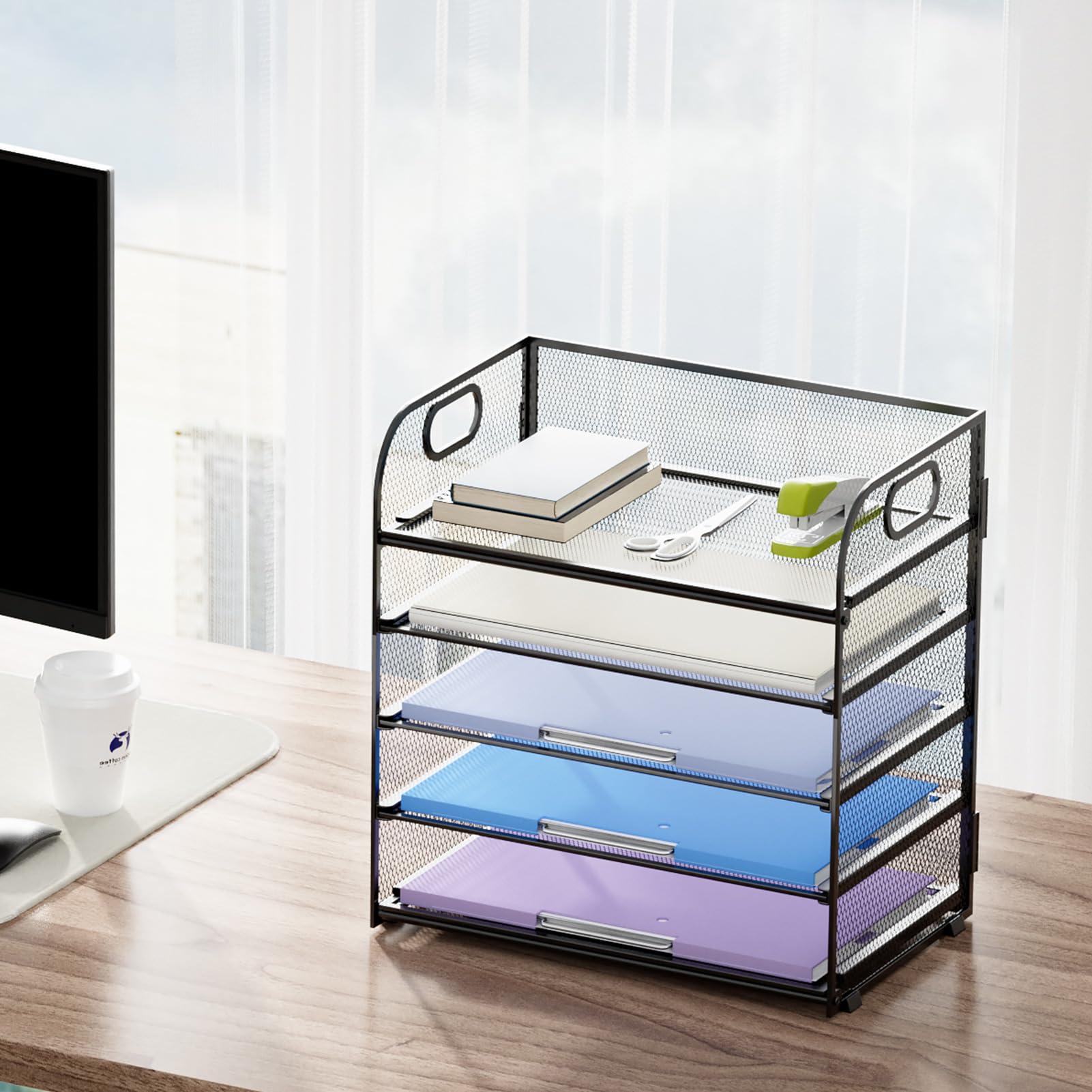 Marbrasse 5 Tier Paper Organizer Letter Tray, Mesh Desk File Organizer with Handle, Paper Sorter Desk Organizer for Home Office Supplies(Black) - Image 2