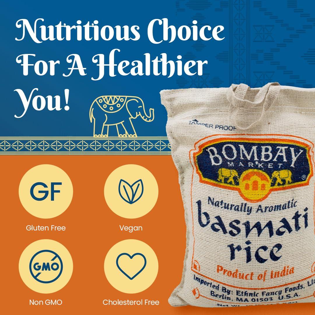 Bombay Market White Basmati Rice - Aromatic & Nutty Flavor Basmati Rice - Long Grain Rice Basmati (10 Pound Bag) - Image 2