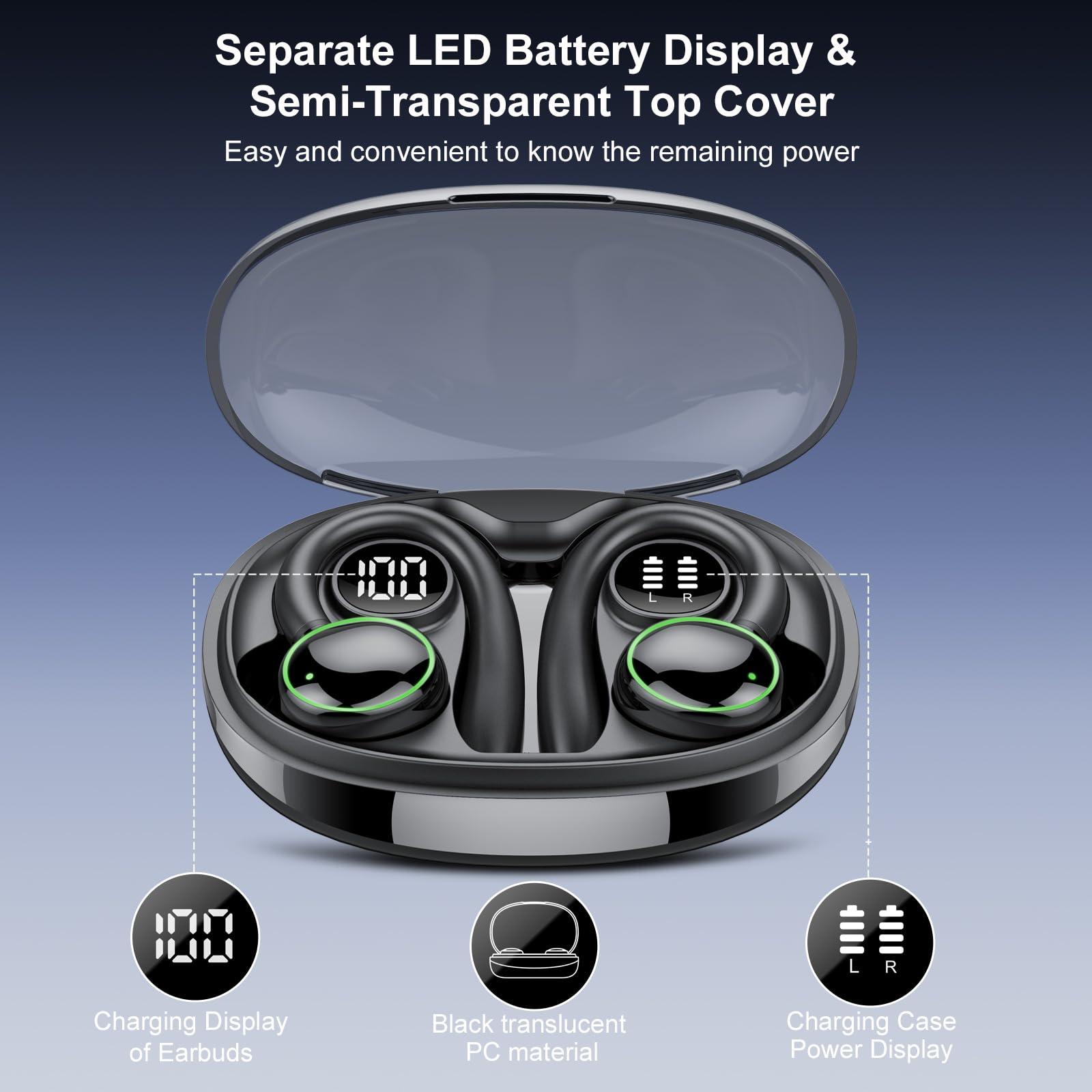 Wireless Earbuds, Bluetooth 5.3 Headphones Sport, Over Ear Buds With ENC Noise Cancelling Mic, 48H, Wireless Earphone With Earhooks, Stereo Deep Bass, IP7 Waterproof Headset for Workout Running, Black - Image 8
