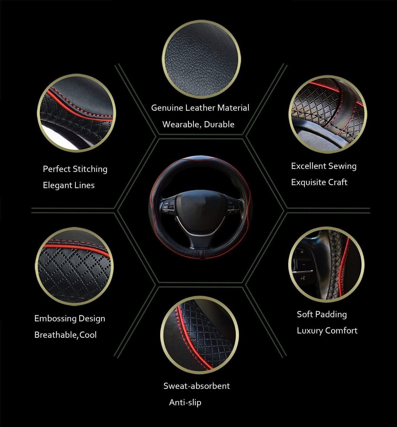 Car Steering Wheel Cover, Anti-Slip, Safety, Soft, Breathable, Heavy Duty, Thick, Full Surround, Sports Style (Black with Red line) - Image 5