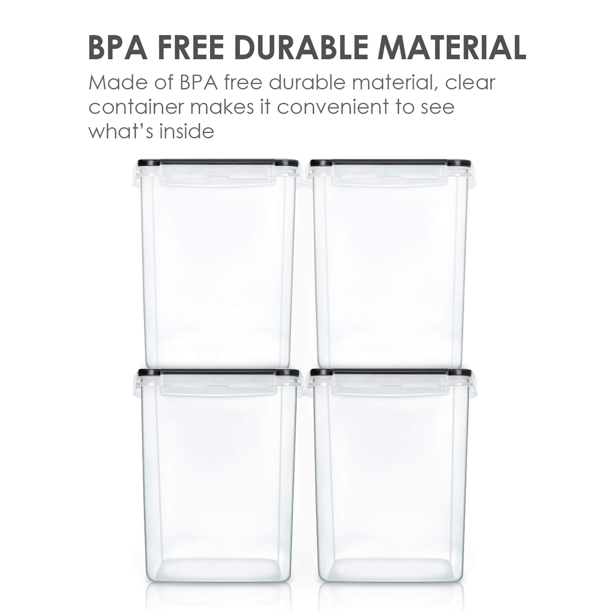 Vtopmart 4 PCS Large Food Storage Containers 5.2L / 175oz, 4 Pieces BPA Free Plastic Airtight Canisters for Flour, Sugar, Baking Supplies, Rice with Lids, 4 Measuring Cups and 24 Labels, Black - Image 3