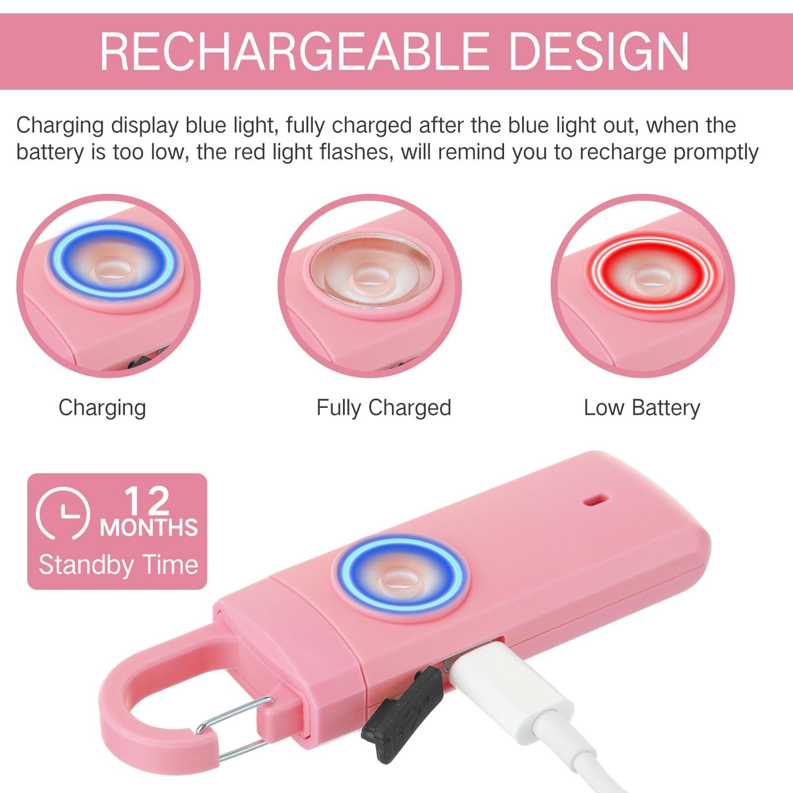 Tellegloww 6 Pcs Rechargeable Personal Safety Alarm for Women 130dB Loud Sound Personal Siren with LED Self Defense Keychain for Women Daughter Seniors Elderly Teen Student - Image 5