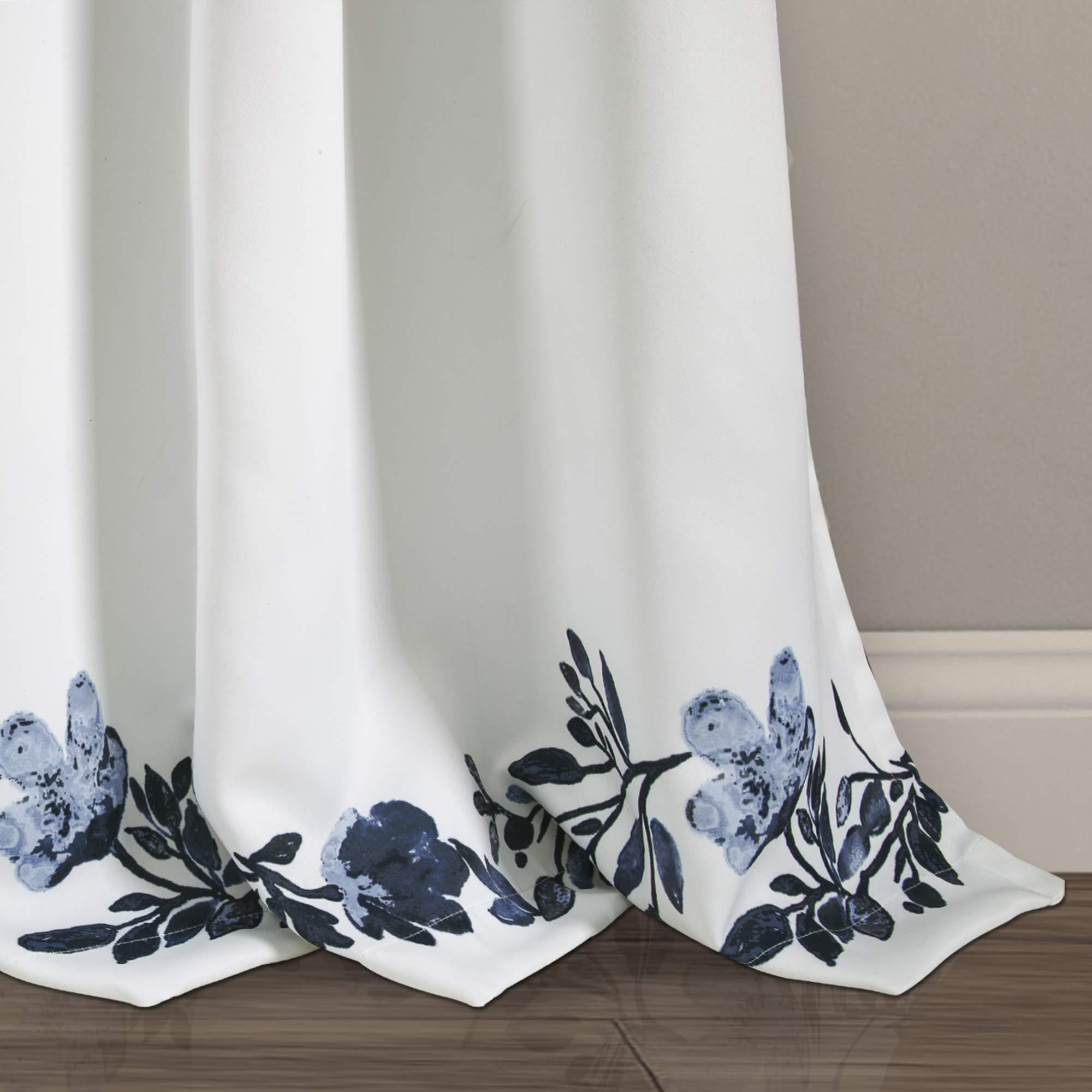 Lush Decor Tanisha Curtains - Light Filtering Window Panel Set, Pair - Floral Vine Print, Beautiful, Modern, Elegant Home Decor - 52" W x 84" L, Navy & White - Image 4
