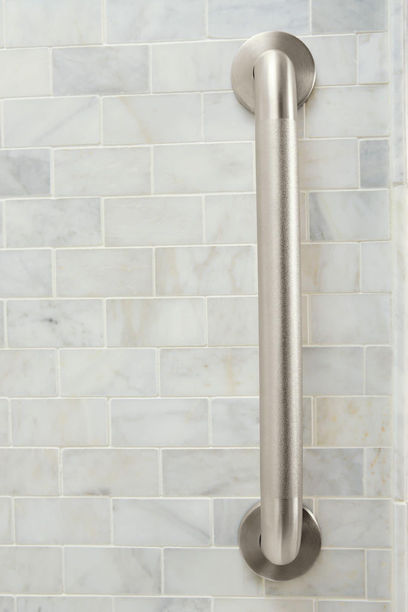 Moen Home Care Bathroom Safety 24 Inch Stainless Steel Handicap Grab Bar for Bathtub and Shower, Slip Resistant Peened Texture, Elderly Assistance Product, Polished Brass, R8724P - Image 2