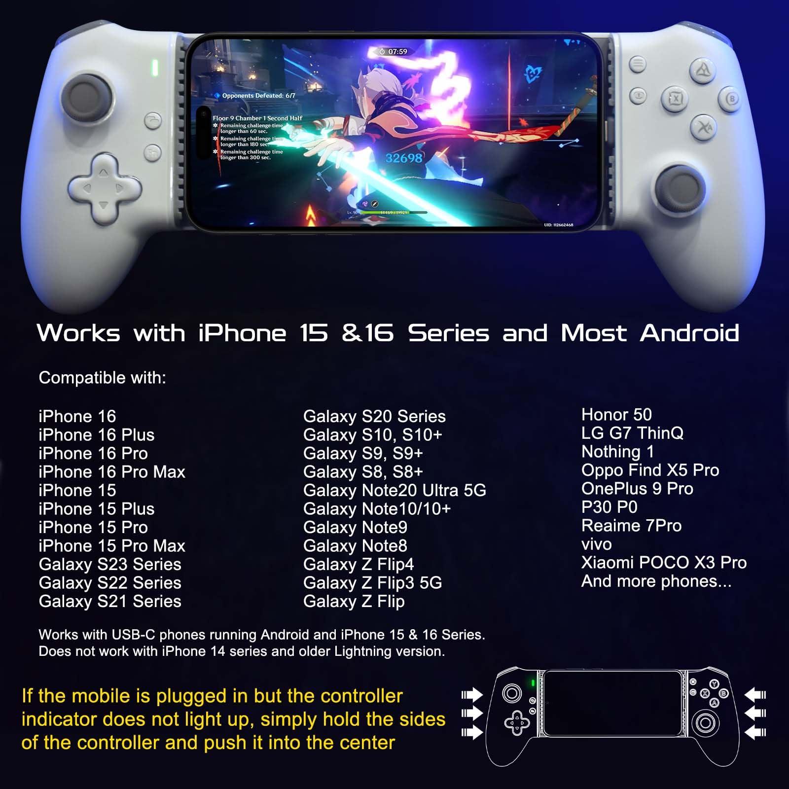 Joso Phone Controller for Android & iPhone 16/15 Series, USB-C Mobile Game Controller with Ergonomic Design, Compatible with PS Remote Play/Cloud Gaming/Emulator - Image 5