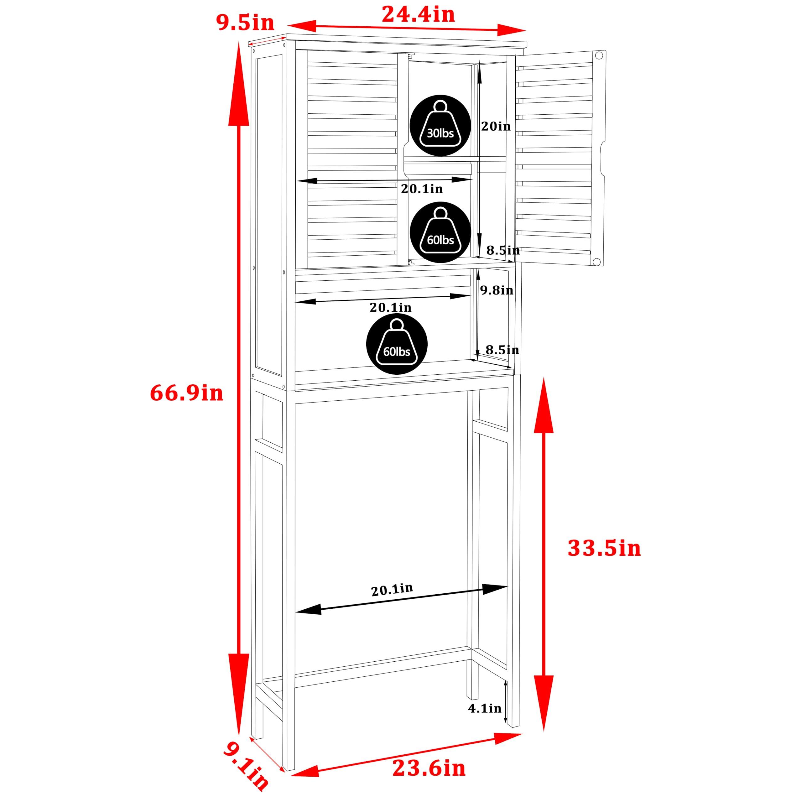 VEIKOU Over The Toilet Storage Cabinet, Bamboo Over Toilet Storage with Removable Shelf, Bathroom Freestanding Over The Toilet Storage with Open Storage, Natural - Image 2