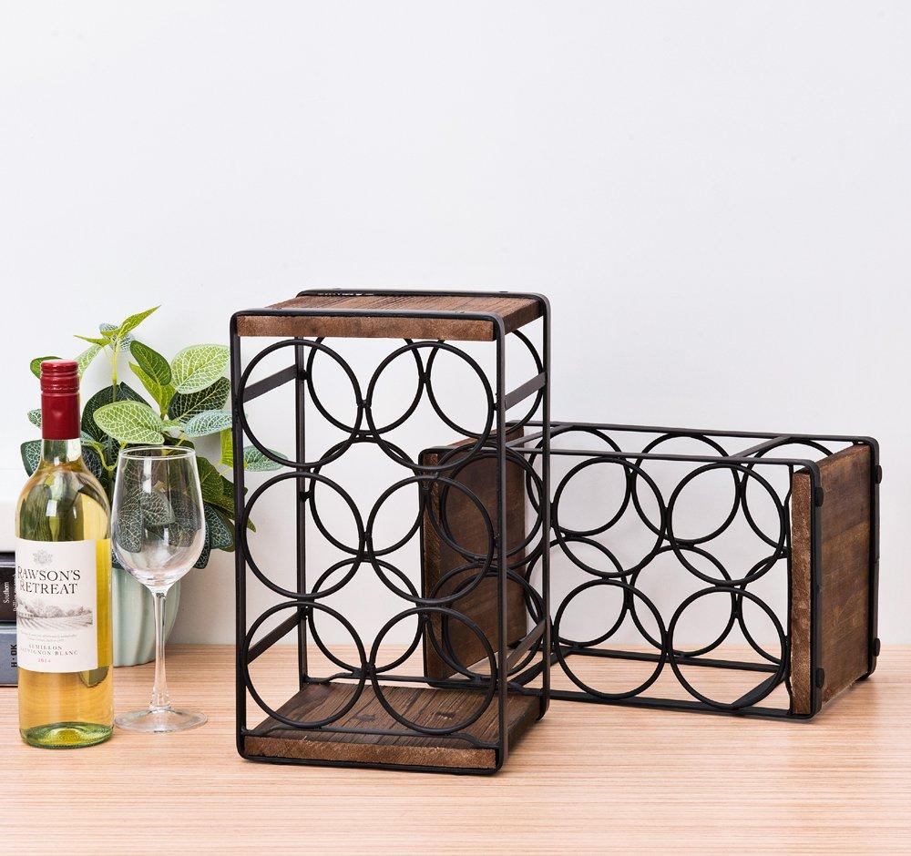 SODUKU Rustic Wood Countertop Wine Rack 6 Bottles No Need Assembly Brown - Image 5