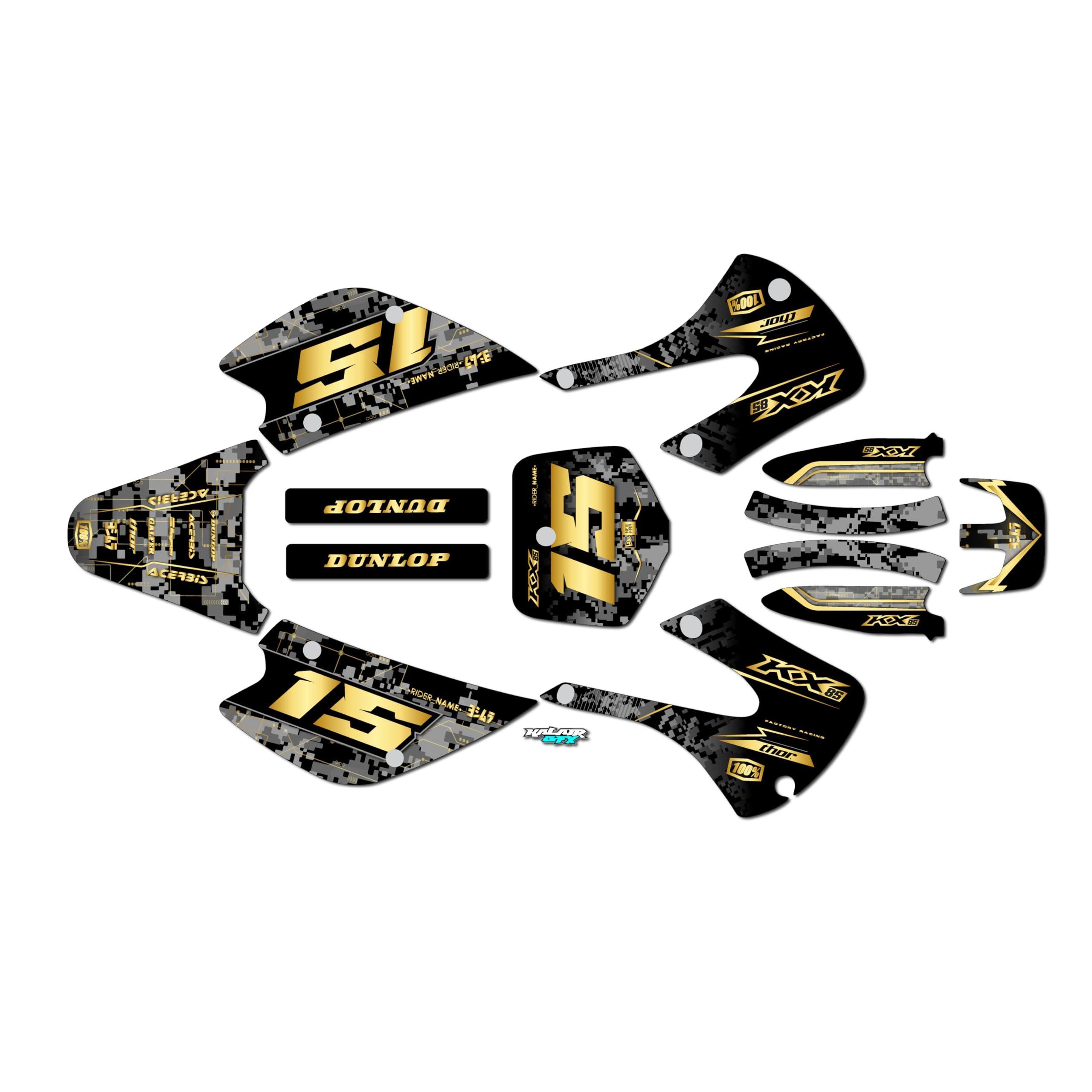 Kalair GFX Graphics Kit for Kawasaki KX100 (2001-2013) CYBERWARE Series Gold 09 Mil - Dirt bike Custom Racing Graphics Decals Stickers Kit, no-plastics - Image 2