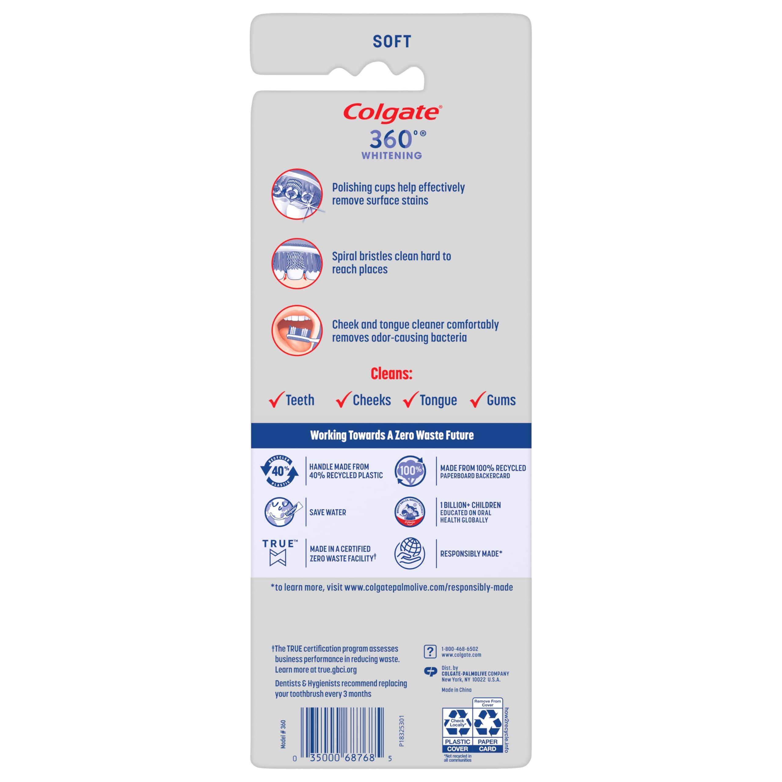 Colgate 360 Optic White Whitening Toothbrush, Adult Soft Toothbrush with Whitening Cups, Helps Whiten Teeth and Removes Odor Causing Bacteria, 4 Pack - Image 9