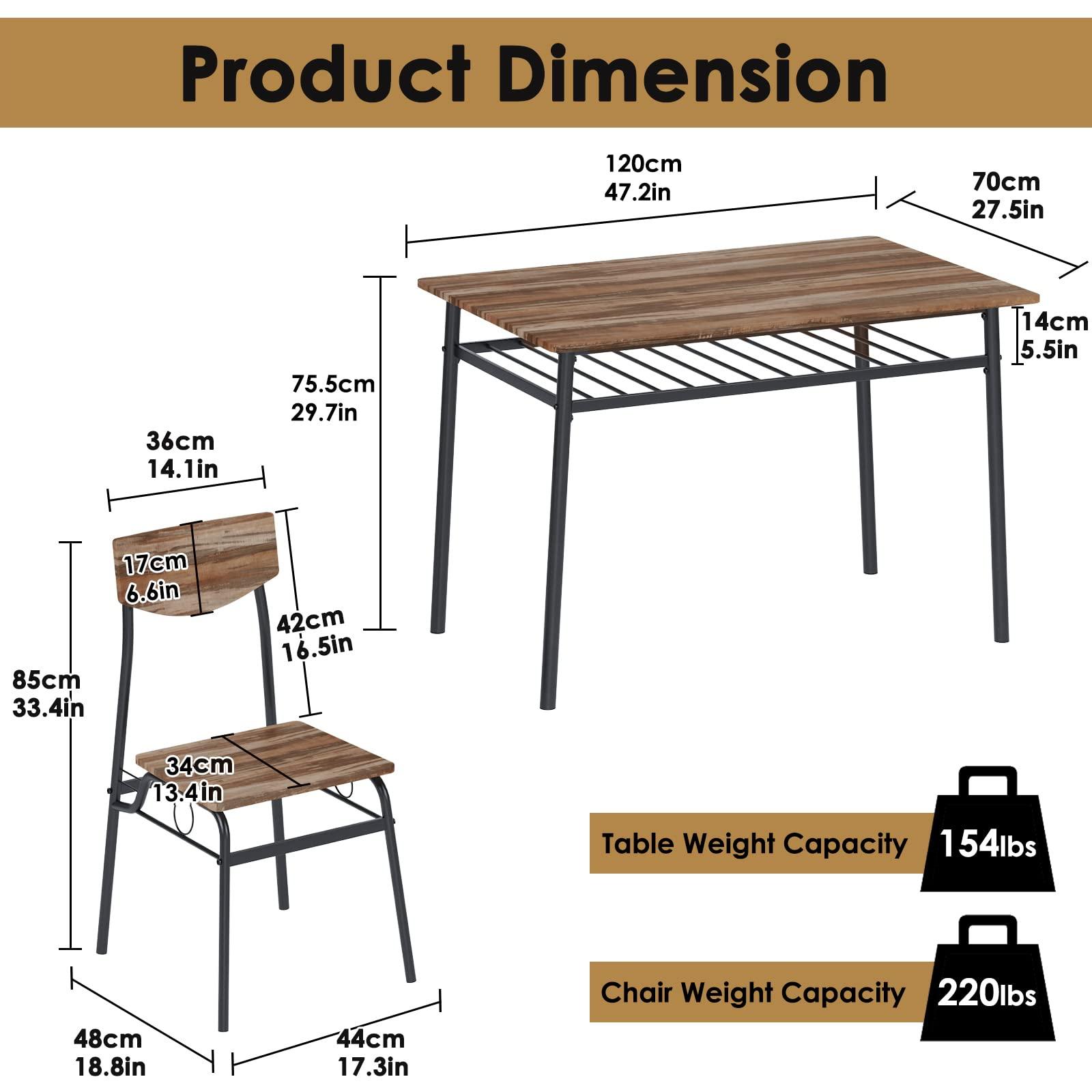 soges 5 Piece Dining Table Set for 4 Person, Kitchen Dinette Sets with 4 Chairs, Kitchen Table and 4 Chair Set with Storage Rack, Modern Dining Room Set with Wooden Top and Metal Legs - Image 2