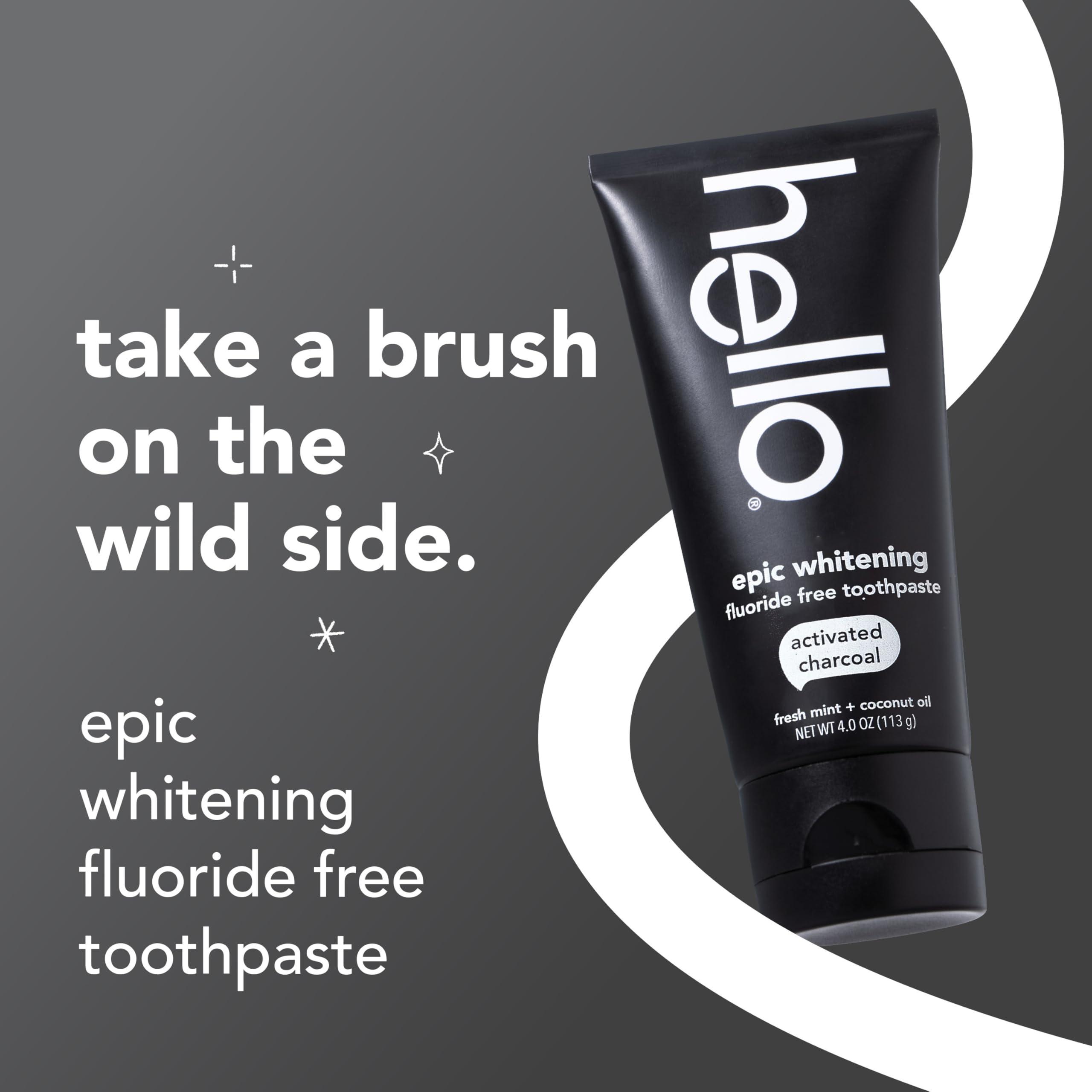 hello Epic Whitening Charcoal Fluoride Free Toothpaste, Activated Charcoal Toothpaste with Coconut Oil, Whitens Teeth Naturally, SLS Free, Fresh Mint, 4.0 Oz Tube - Image 2
