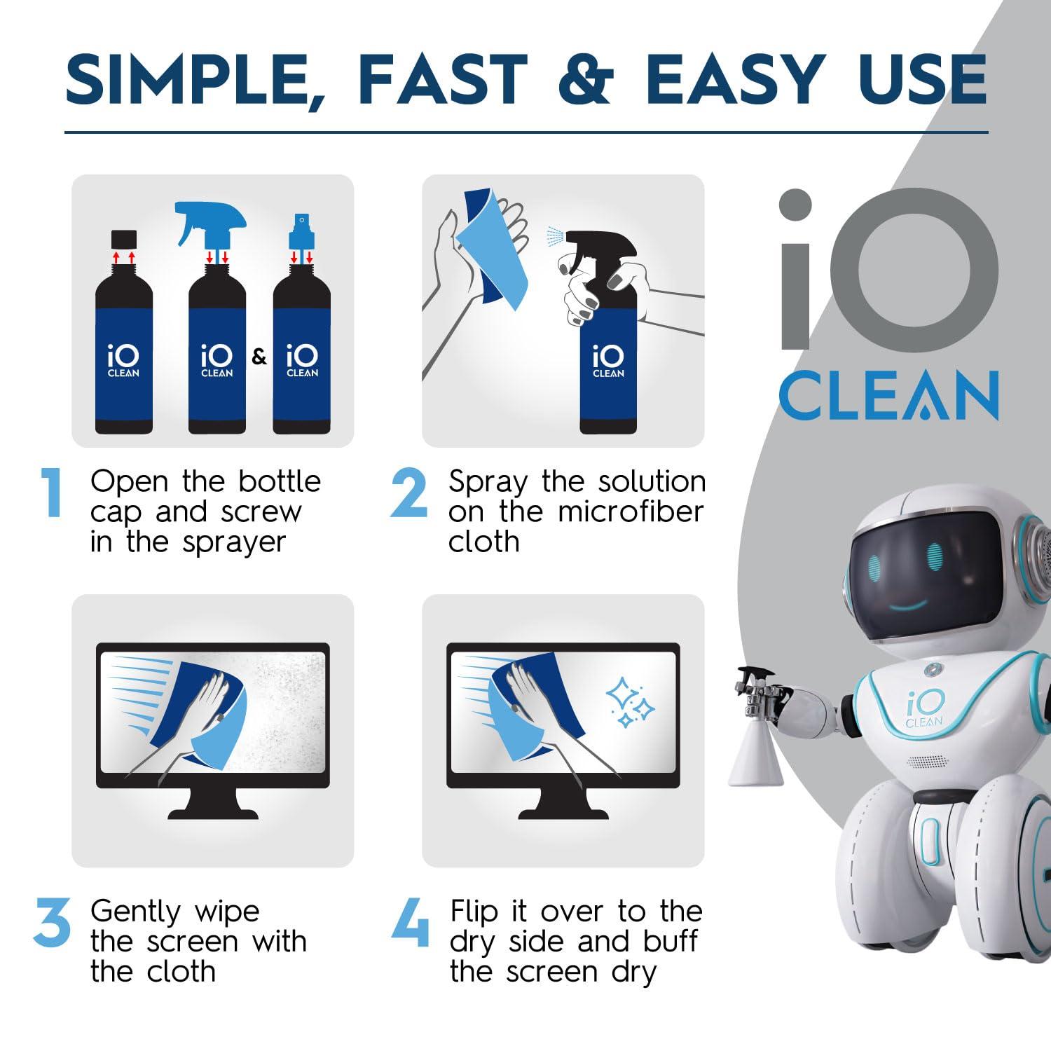 Screen Cleaner Spray (16oz - 473ml) – Best Large Cleaning Kit for LCD LED OLED TV, Smartphone, iPad, Laptop, Touchscreen, Computer Monitor, Electronic Devices, Microfiber Cloth Wipes and 2 Nozzles - Image 4